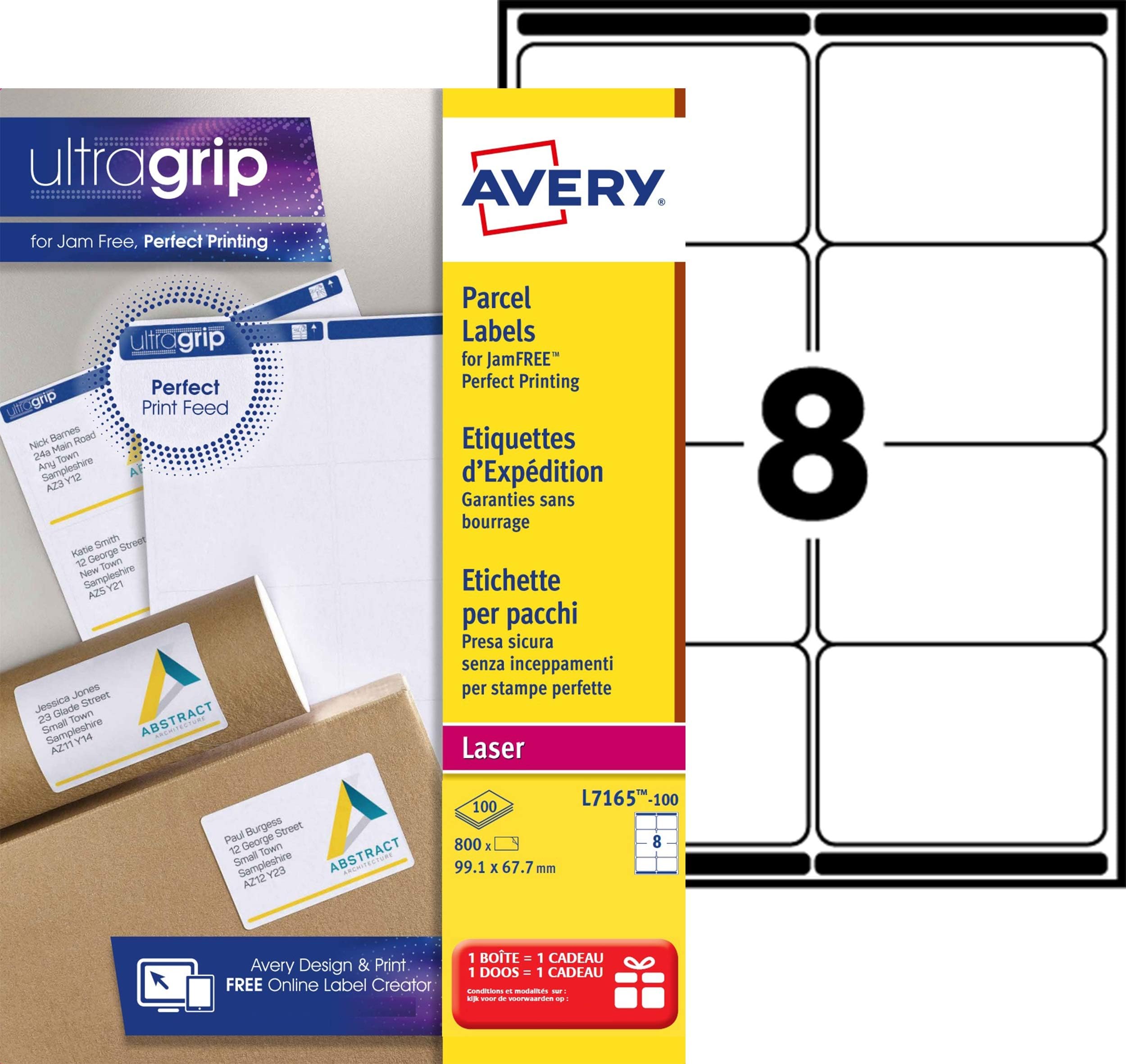 L7165 Self Adhesive Parcel Shipping Labels, Laser Printers, 8 Labels Per A4 Sheet, 800 Labels, UltraGrip, white