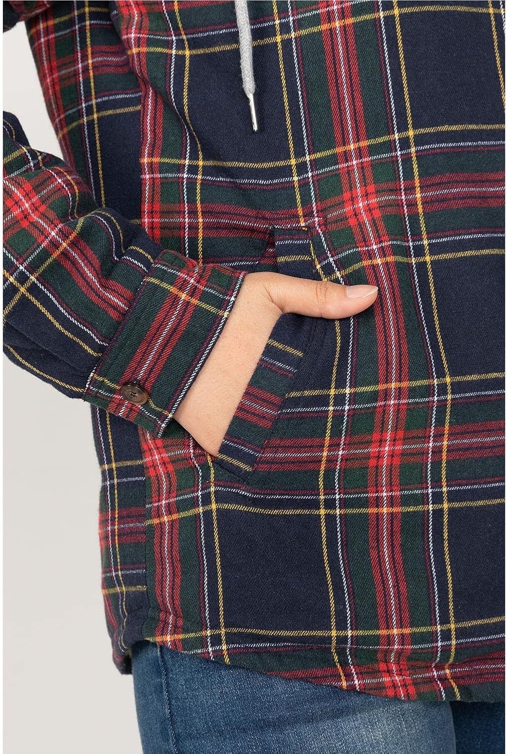 Lisskolo Women Sherpa Flannel Jacket Warm Fleece Lined Plaid Full Zip Flannel Shirt Jacket with Hood