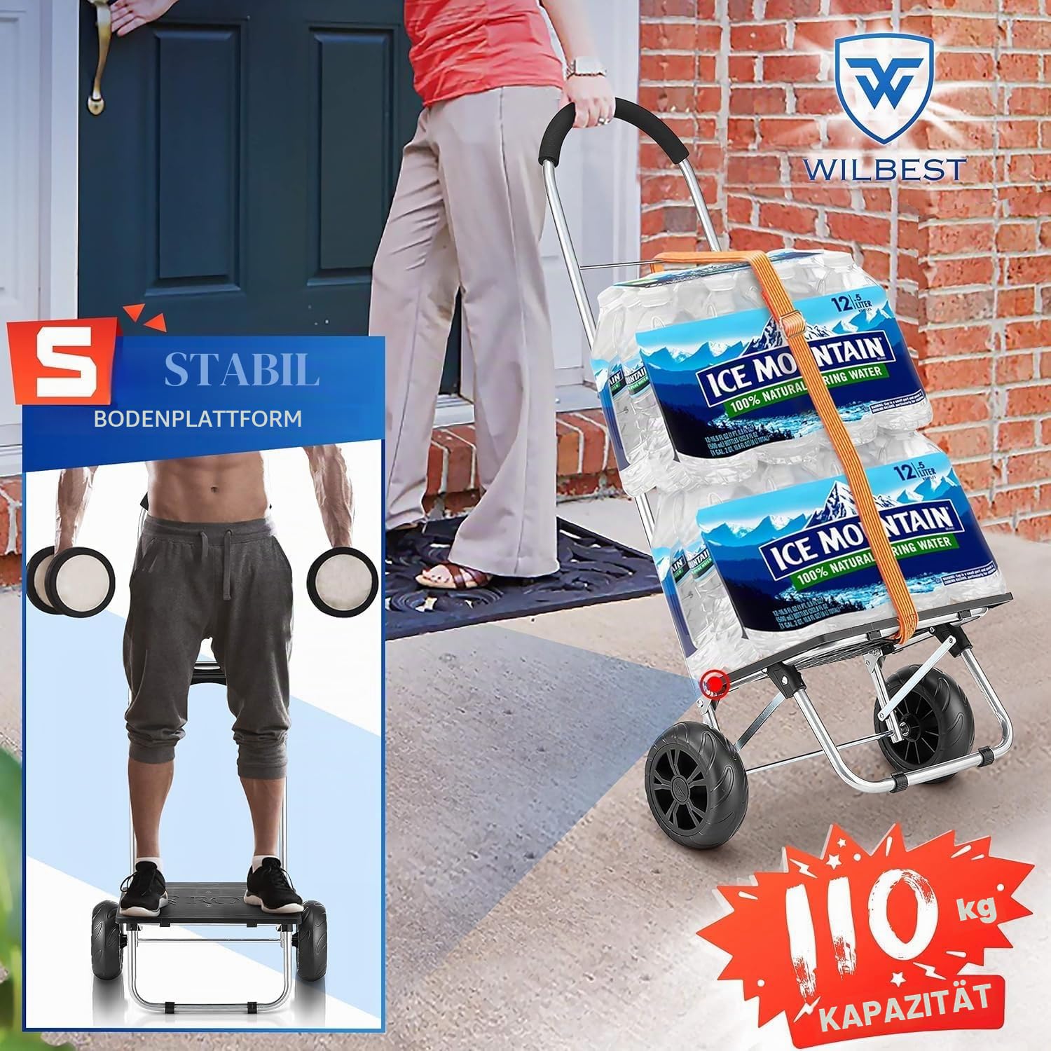 Einkaufstrolley, 75 l, faltbar, Einkaufstrolley, 2-in-1, Einkaufstrolley mit 2 Rädern, Einkaufstrolley mit Rahmen aus Edelstahl und Abnehmbarer Tasche aus wasserdichtem Segeltuch (schwarz)