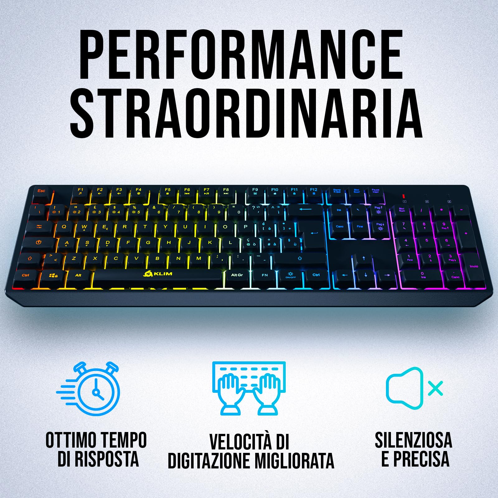 KLIM™ Chroma - Tastiera wireless per gamer QWERTZ Deutschland, sottile, durevole, ergonomica, discreta, impermeabile, silenziosa + tastiera Gamer retroilluminata per PC Mac + tastiera PS4 + nuova