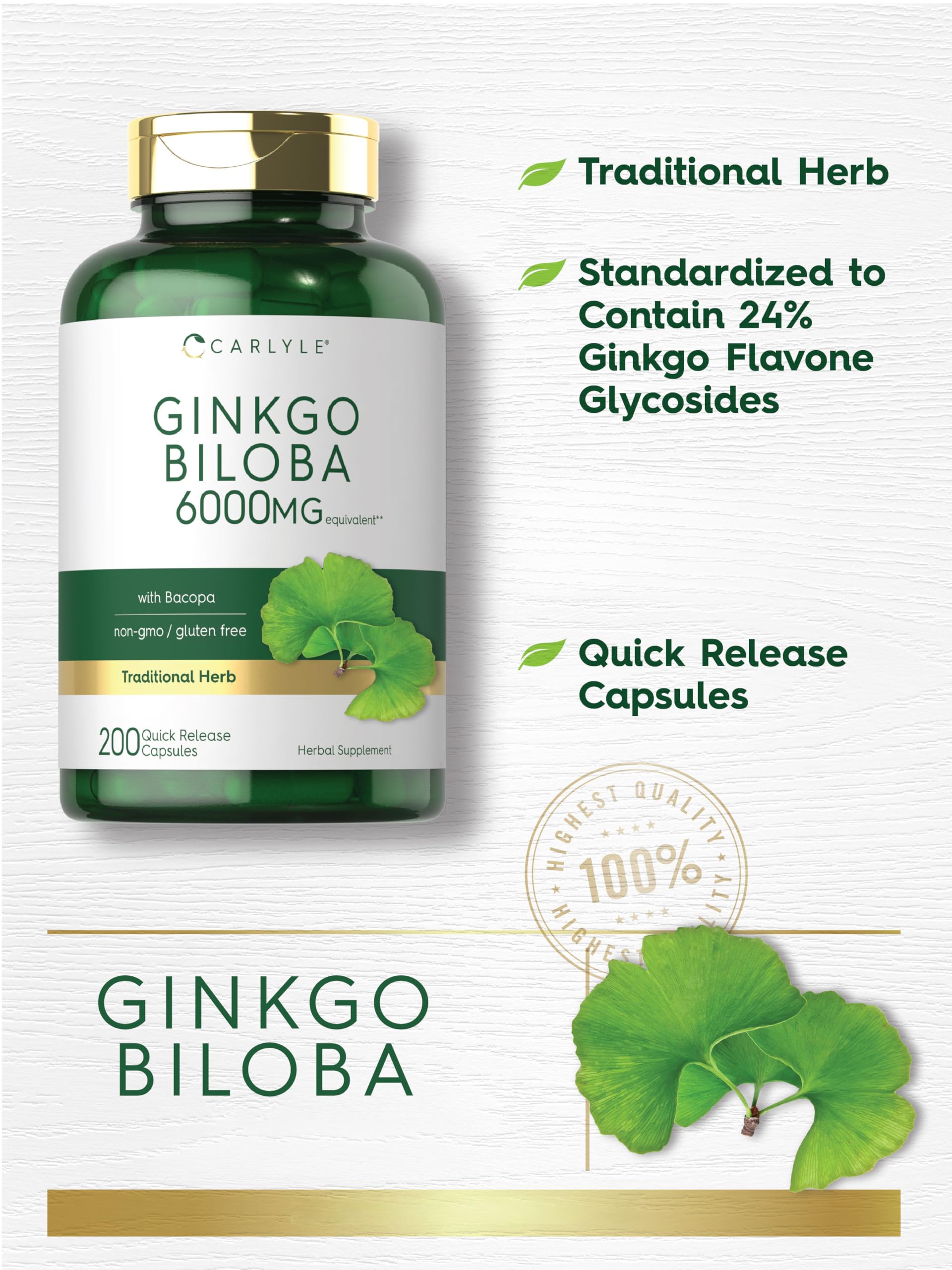 Carlyle Ginkgo Biloba 120mg | 200 Capsules | Extra Strength — Amazon image 4