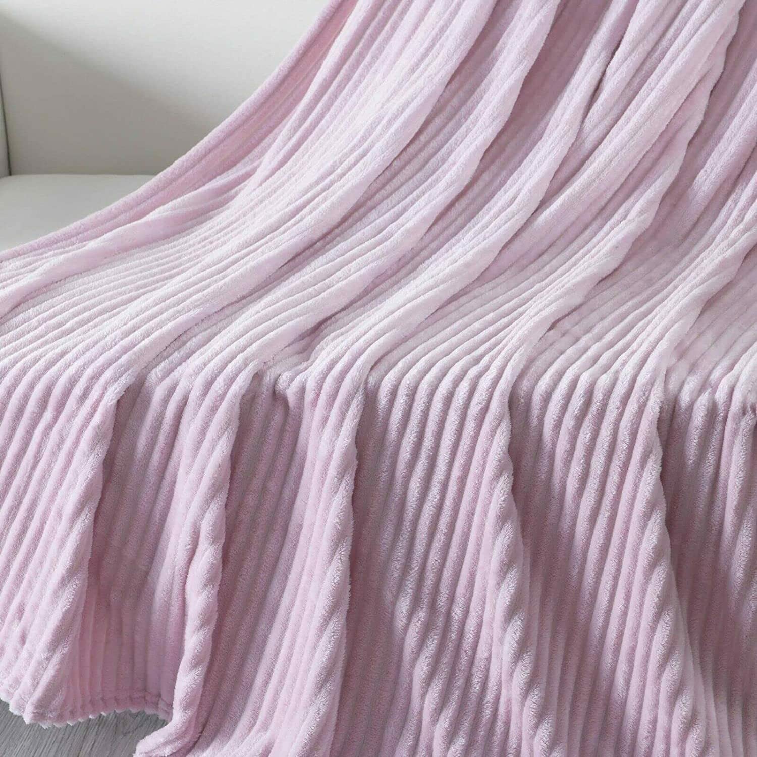 Amberlinnen Ltd Blush Pink Luxury Chunky Rib Throw Soft Warm Blanket Fleece Throw Warm Cody Sofa Bed Decor (, 150Cm X 200Cm)