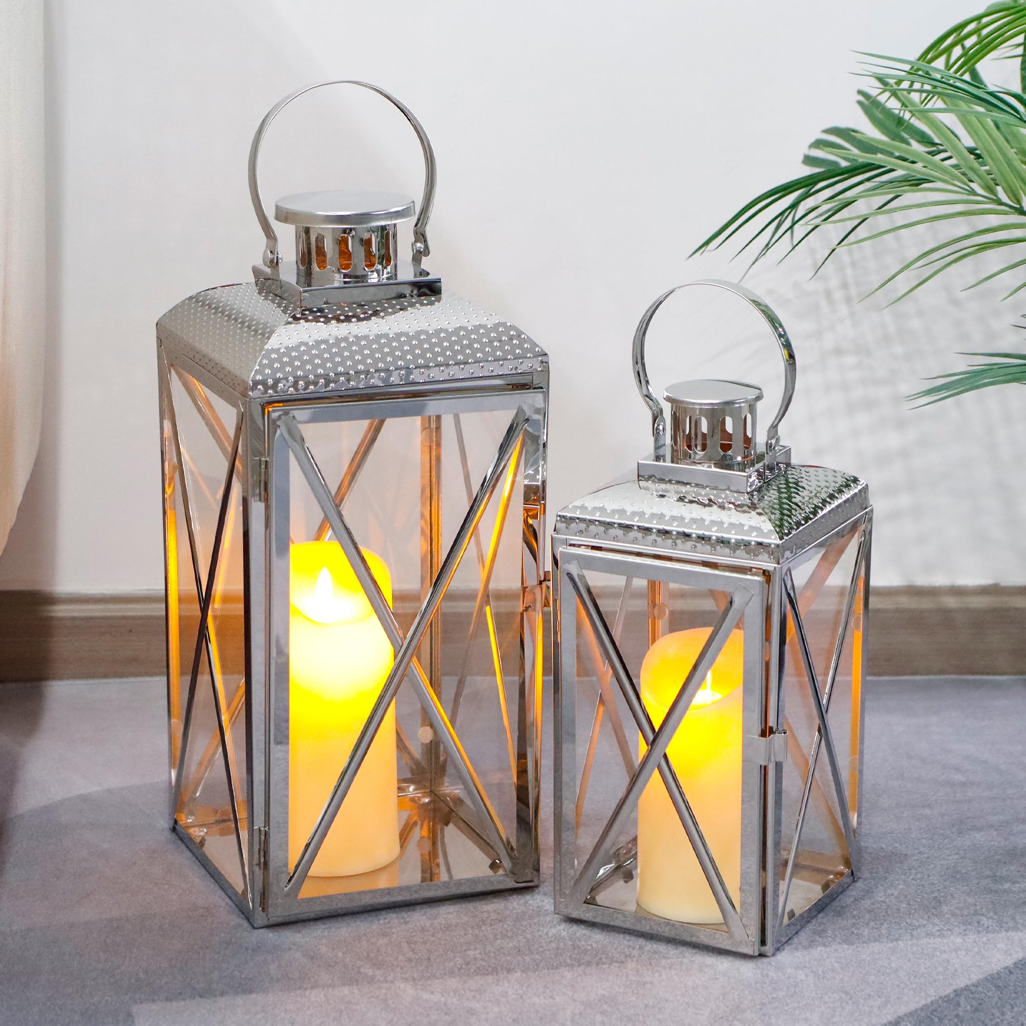 TRIROCKS Set di 2 lanterne decorative in acciaio inox
