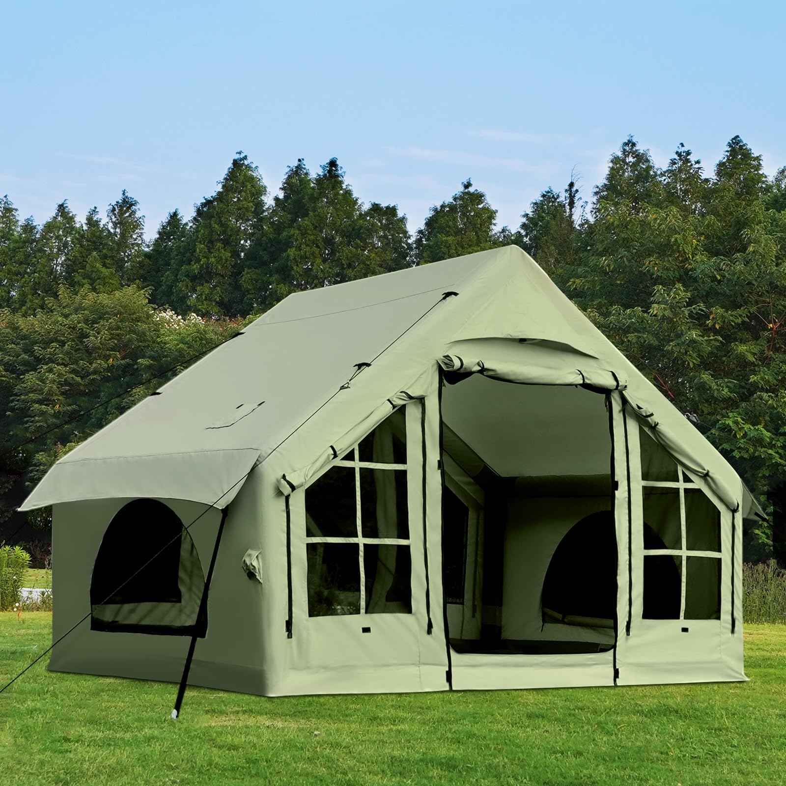 2025 Upgraded 100% Waterproof Inflatable Camping Tent, Large Blow-Up Air Tent, No Assembly Needed Luxury Glamping House, Oxford Fabric