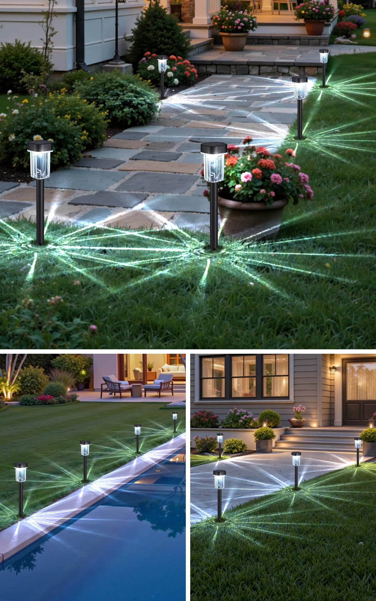 LIANGLOME Solar-Wegleuchten für den Außenbereich, IP55 wasserdicht, solarbetriebene Gartenleuchten, 6000 K, kaltweiße LED, automatisches Ein-/Ausschalten, Outdoor-Solarleuchten für Hof, Auffahrt
