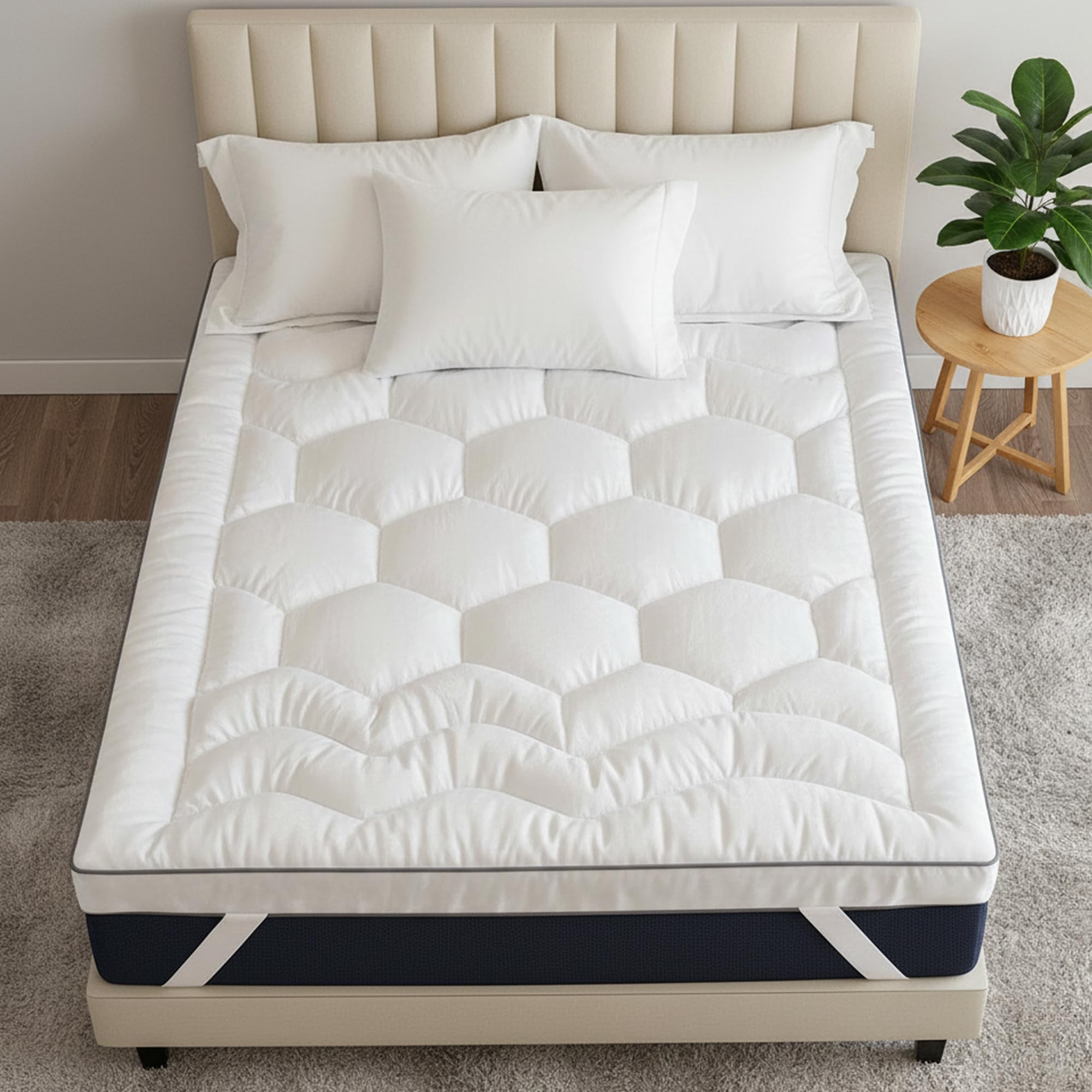 Microfibre Super King Mattress Topper, 4 Inch/10cm Extra Thick Soft Mattress Topper, 1200GSM Heavy Fill, Hotel Quality Zoned Filling, Elasticated Corner Straps, Breathable Washable 180x200