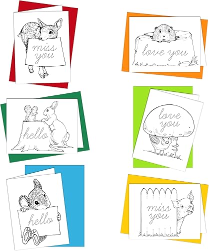 Miniatura 17 de Tarjetas para colorear: Happy Go Lucky Stationery Juego de 6 tarjetas para que los niños coloreen y practiquen la escritura de cartas, 100%