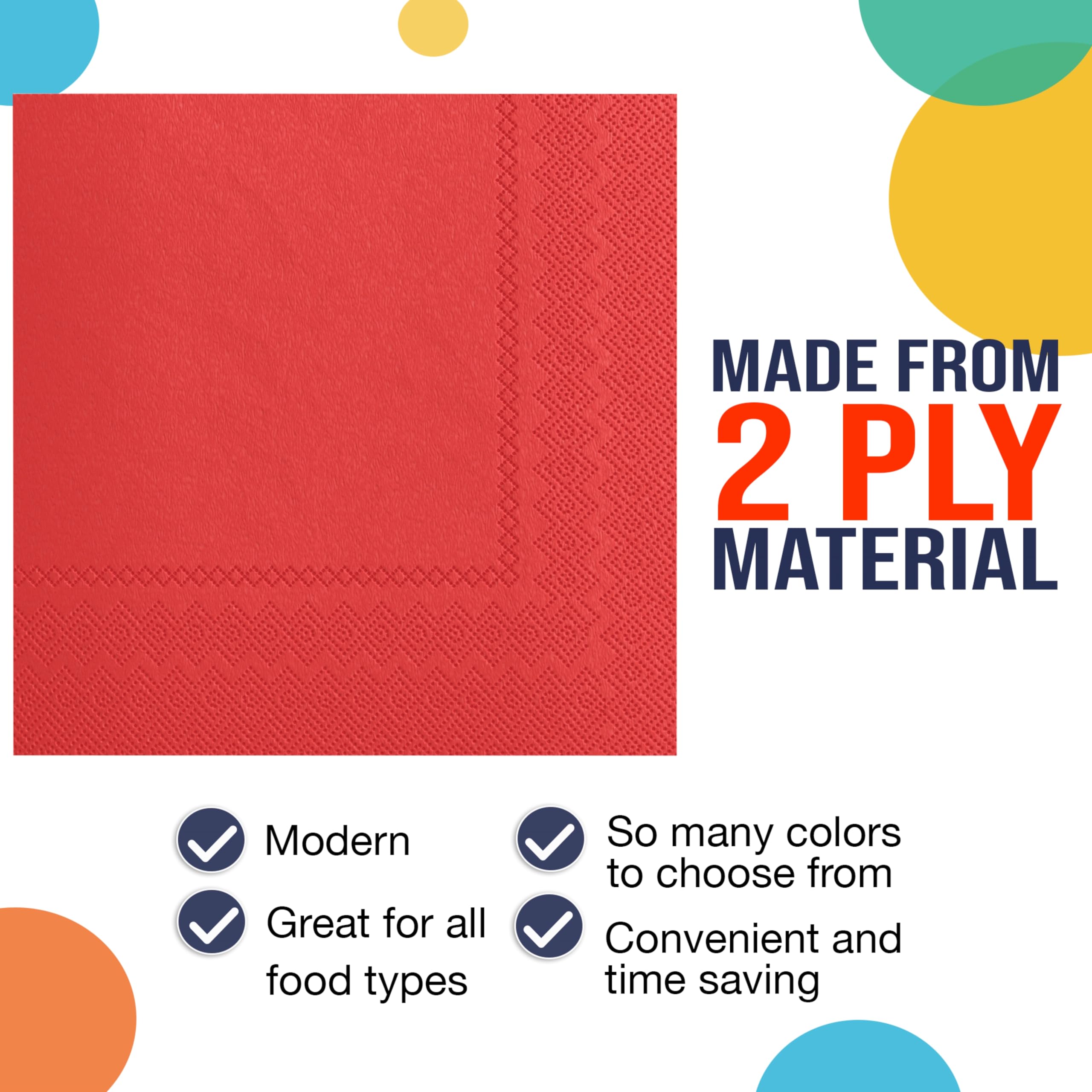 Party Solids Lot de 300 serviettes de table jetables à double épaisseur pour tous les jours - Rouge