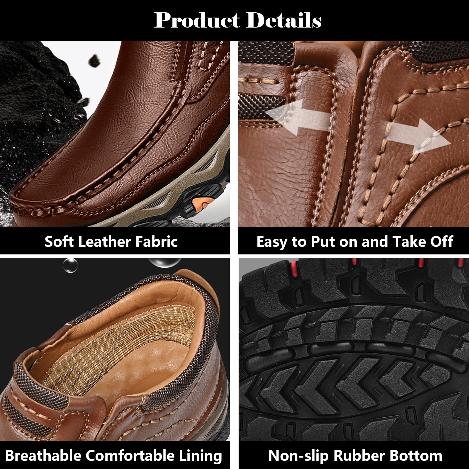 Herren Casual Leder Loafer, Wasserdicht Slip on Sneakers, Outdoor rutschfeste Wanderschuhe, Bequeme Atmungsaktive Schuhe Stiefel, Einfaches An- und Ausziehen