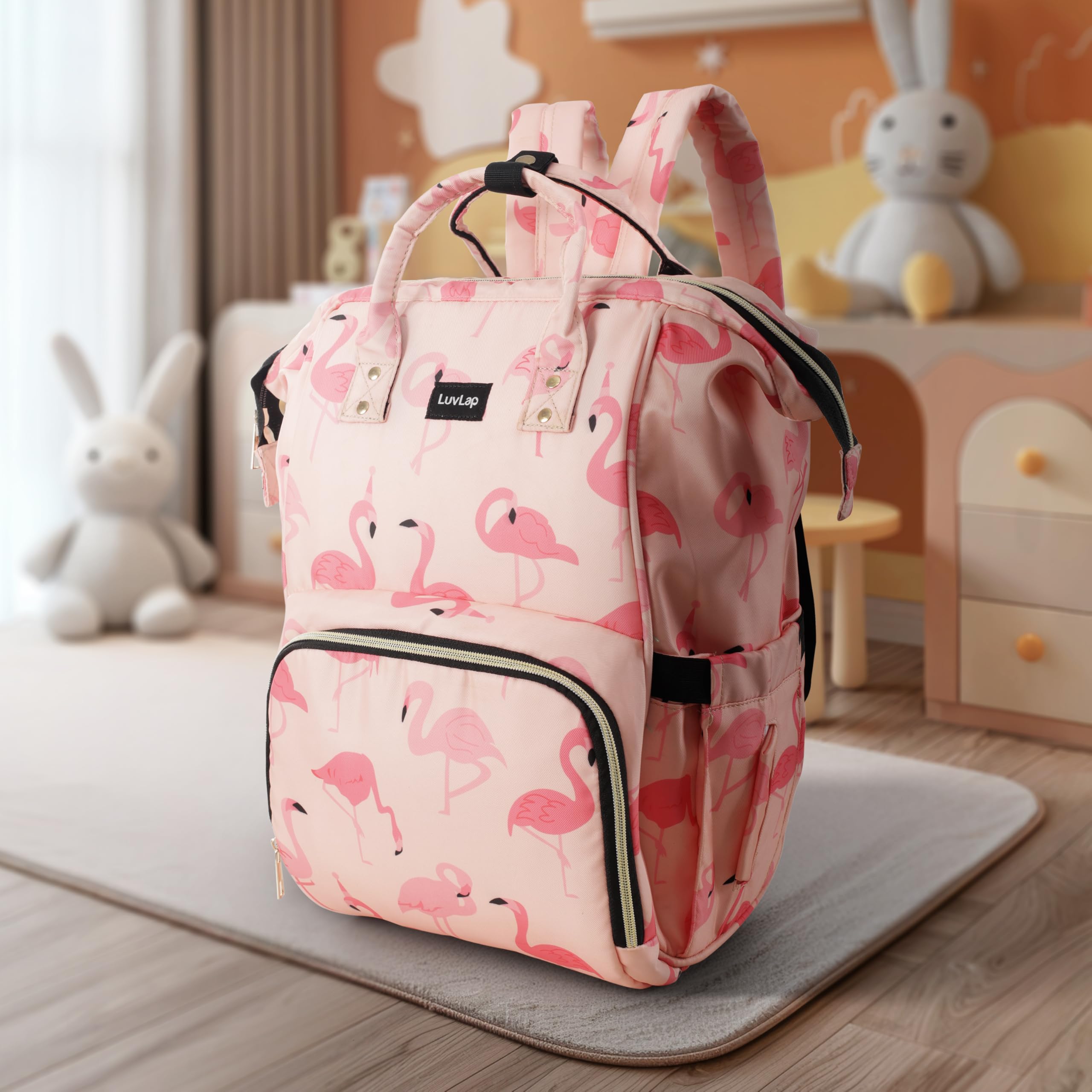 LuvLap Multifunctional Waterproof Diaper Bag for Mothers for Travel, Mother Travel Bag, Premium Oxford Waterproof Material, Large storage capacity with 15 pockets, Flamingo (all over print)-image-36