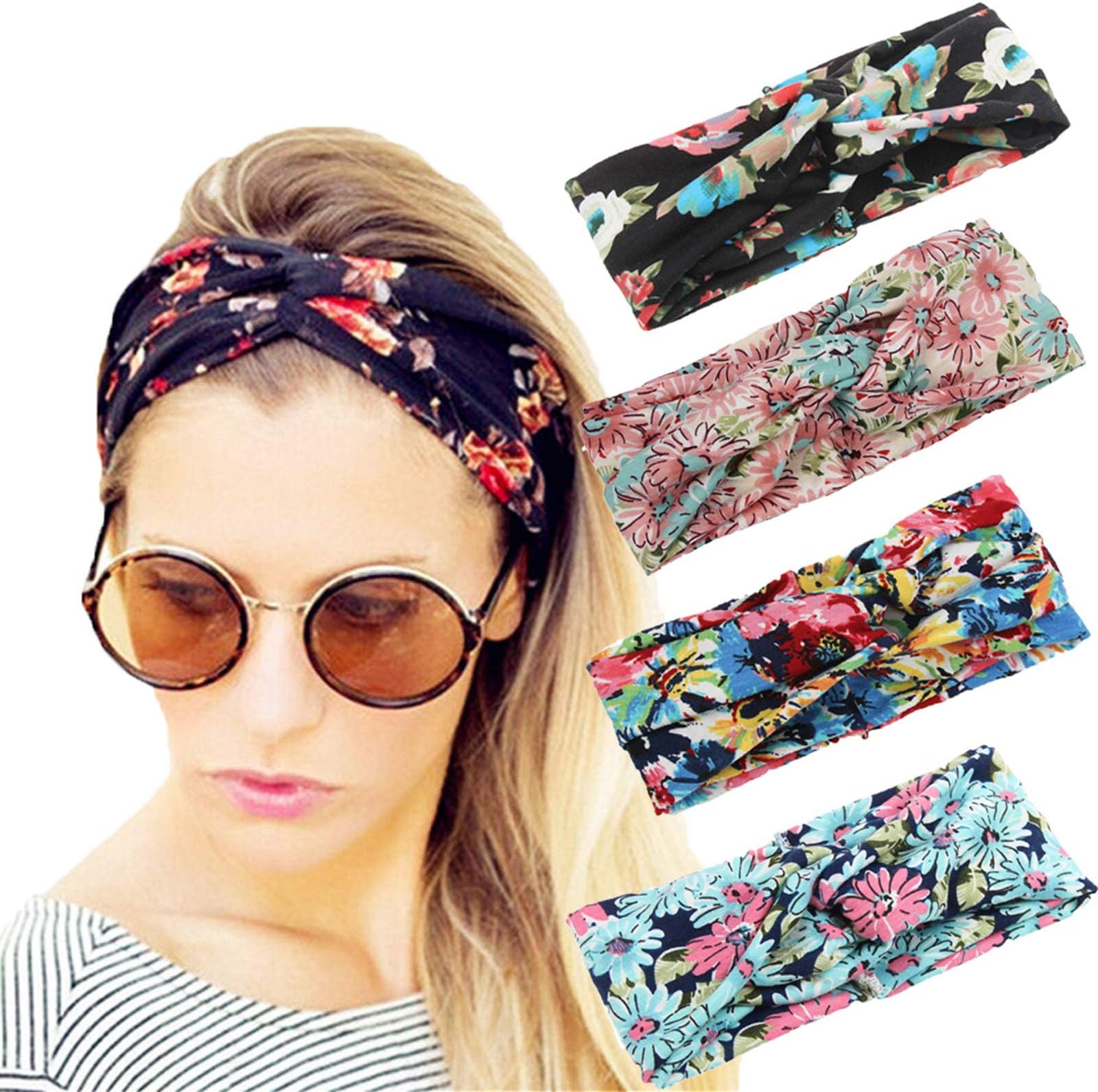 Wide Headbands for Women Black Stylish Knotted Head Wraps Boho Thick Hairbands Large African Sport Yoga Workout Running Turban Headband Hair Accessories Head Scarf