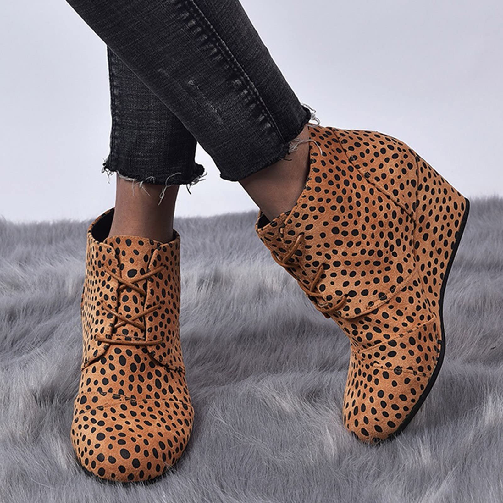 Stivaletti da donna con zeppa, in pelle scamosciata, stile retrò, con chiusura lampo, a punti, con punta arrotondata, Giallo 2, 39