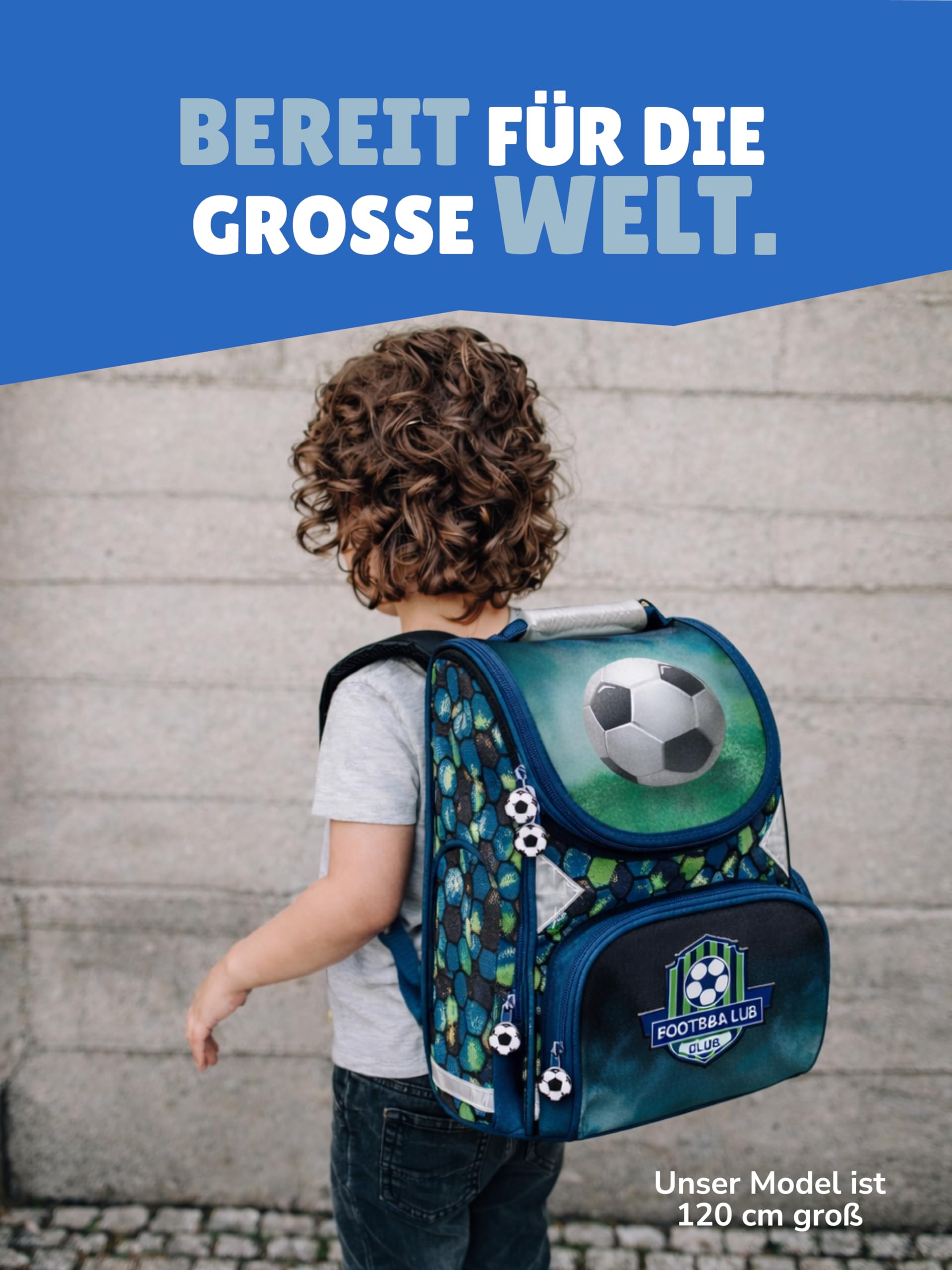 Familando - Schulranzen Set - 10-teilig mit Schultüte - Fussball - Ergonomisch, stabil & mit gepolstertem Rücken - 1000g leicht - 15L Volumen - Mit Reflektoren - Für Grundschule ab 1. Klasse