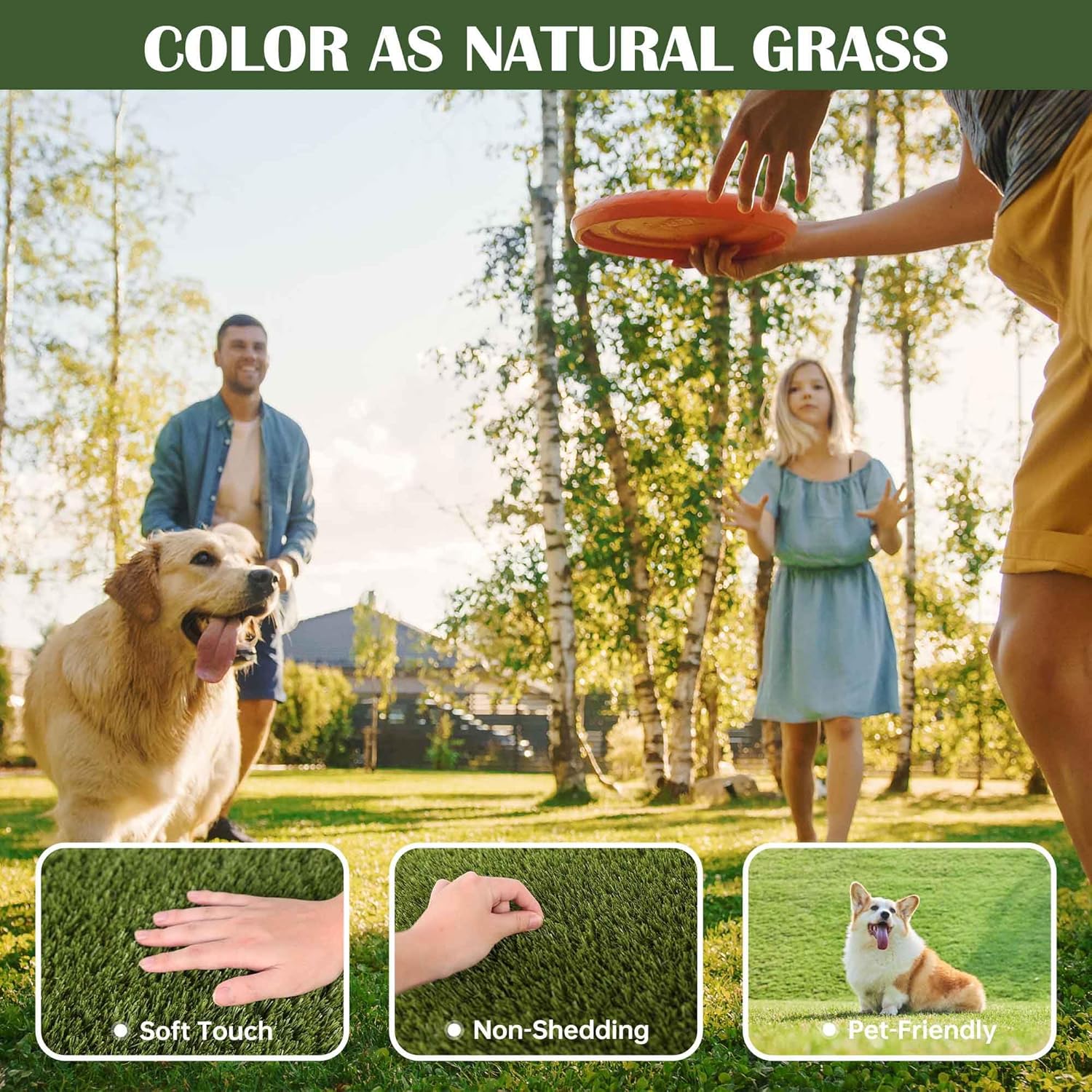 1.38" Artificial Grass Turf 3 x 5 FT, Indoor Outdoor Garden Lawn Landscape Patio Turf Grass Rug, Dog Grass Turf Pads Mat, Thick Fake Faux Turf, Dog Pets Grass Mats for Puppy Training