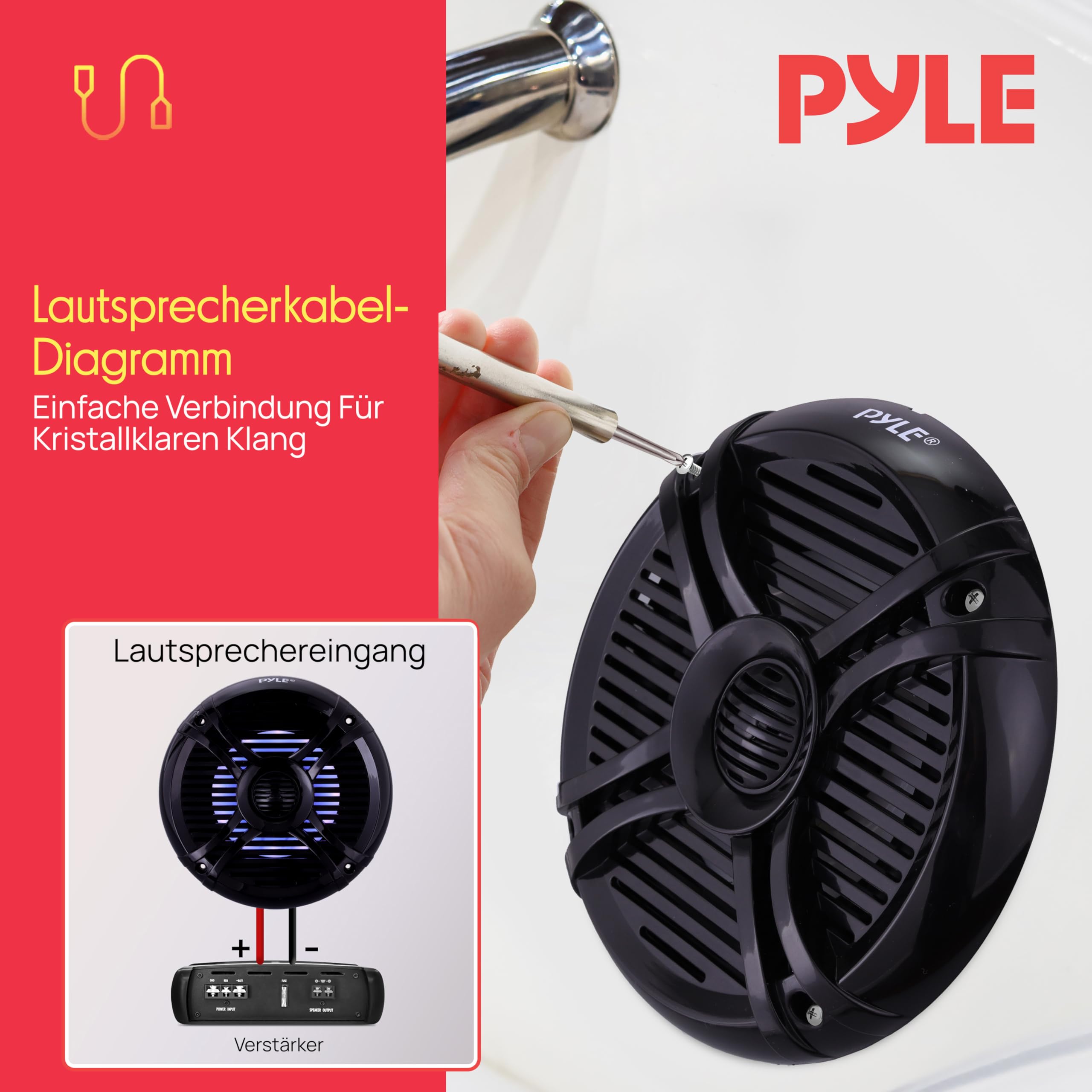 Pyle Outdoor Lautsprecher Box – wasserdichte 2-Wege Lautsprecher Passiv für Boot, Auto, Pool & Terrasse, Aufbaulautsprecher – 16,5cm Schwarz mit LED