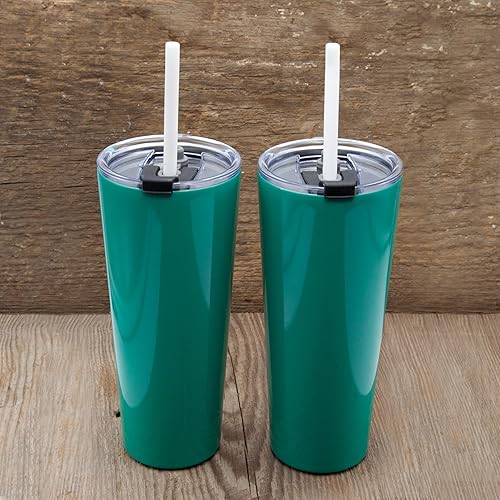 Miniatura 2 de Cambridge Juego de 2 vasos de paja con aislamiento de puntos multicolor de 24 onzas, 0