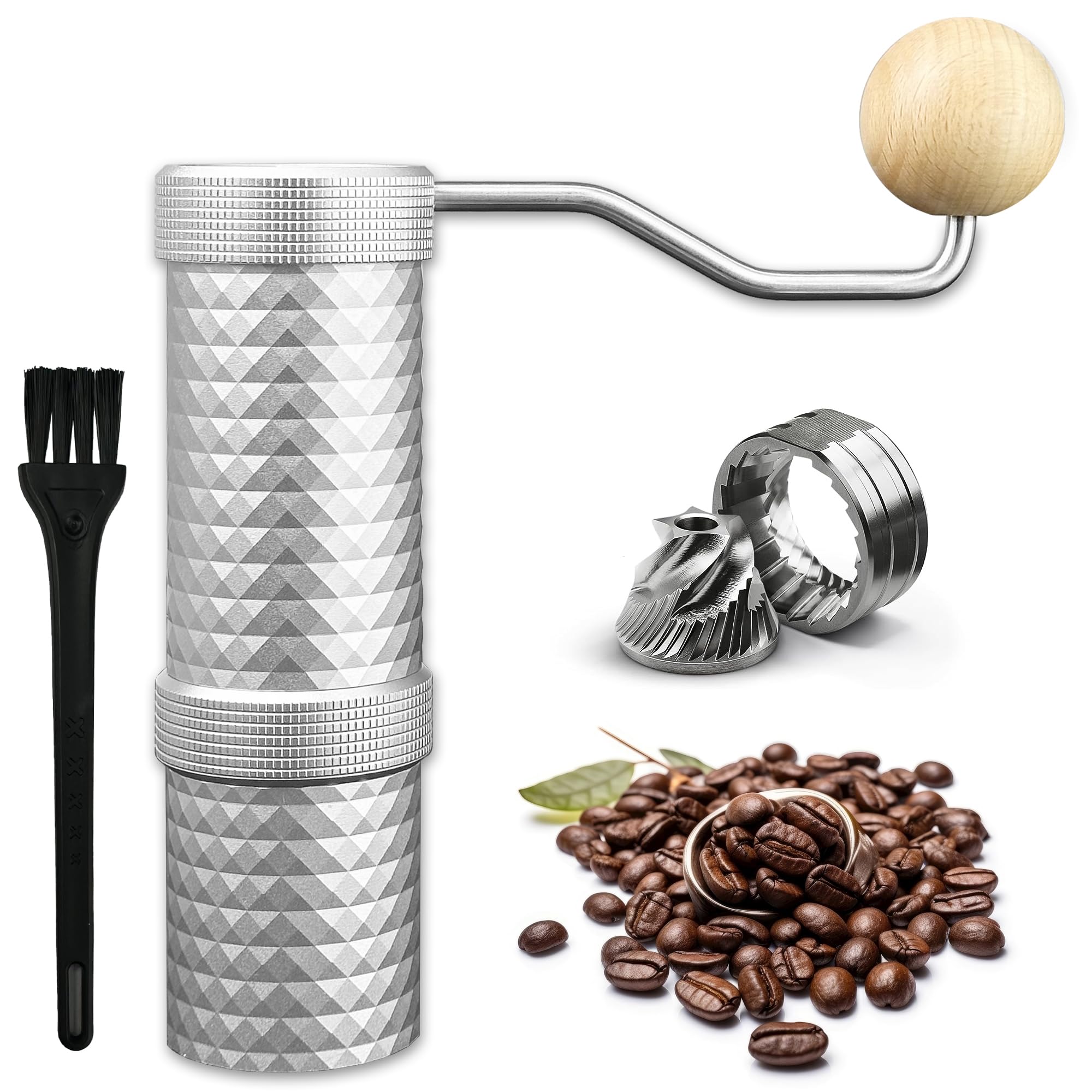 Manual Coffee Grinder - Precision CNC Stainless Steel Burr Grinder with Adjustable Settings, Double Bearings for Smooth Grinding - Ideal for Home, Office, and Camping Espresso Enthusiasts