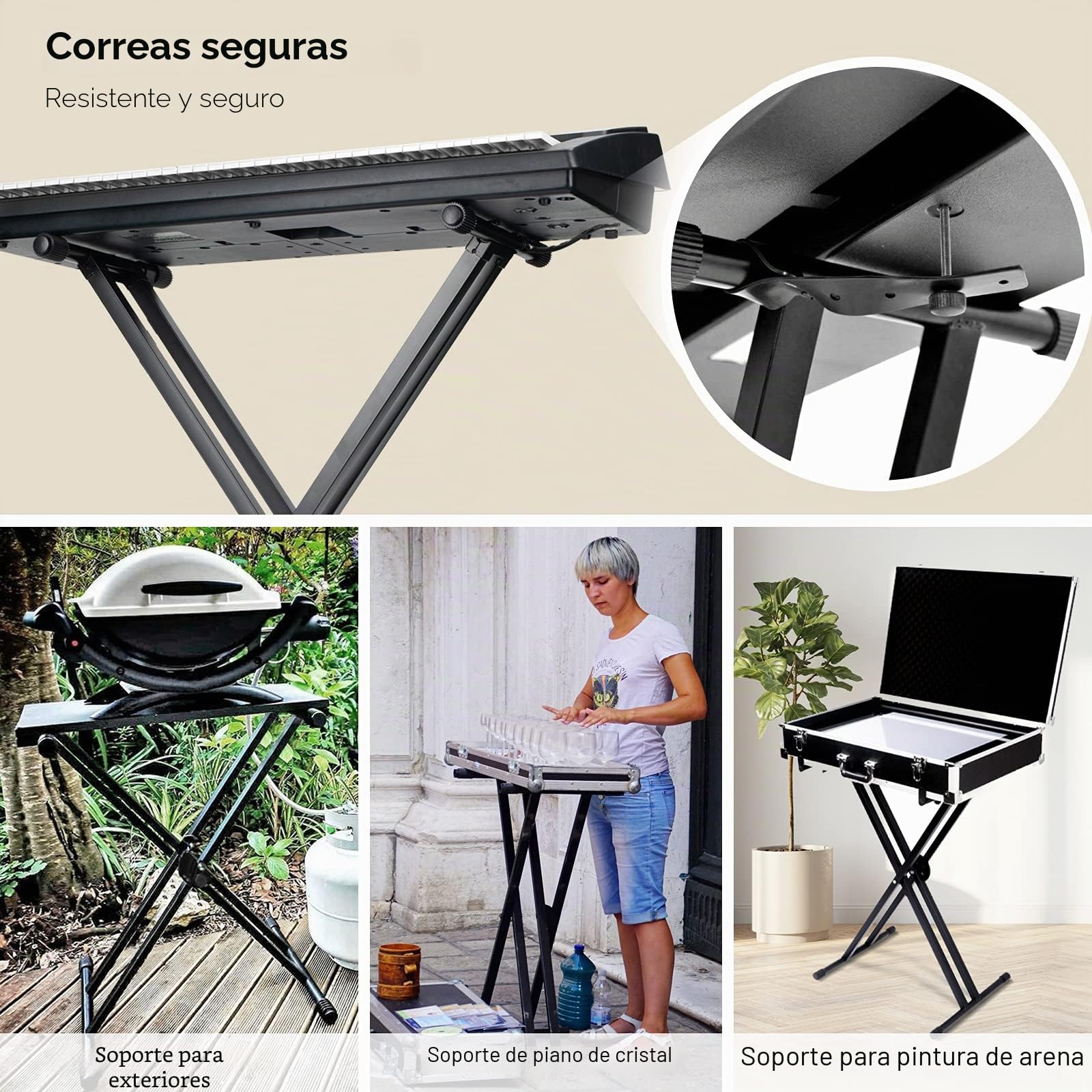 CAHAYA Soporte de Teclado de Doble Refuerzo Soporte para Teclado Musical Electrónico con 5 Niveles de Altura Regulable para Piano Digital de 61 76 88 Teclas Modelo CY0245
