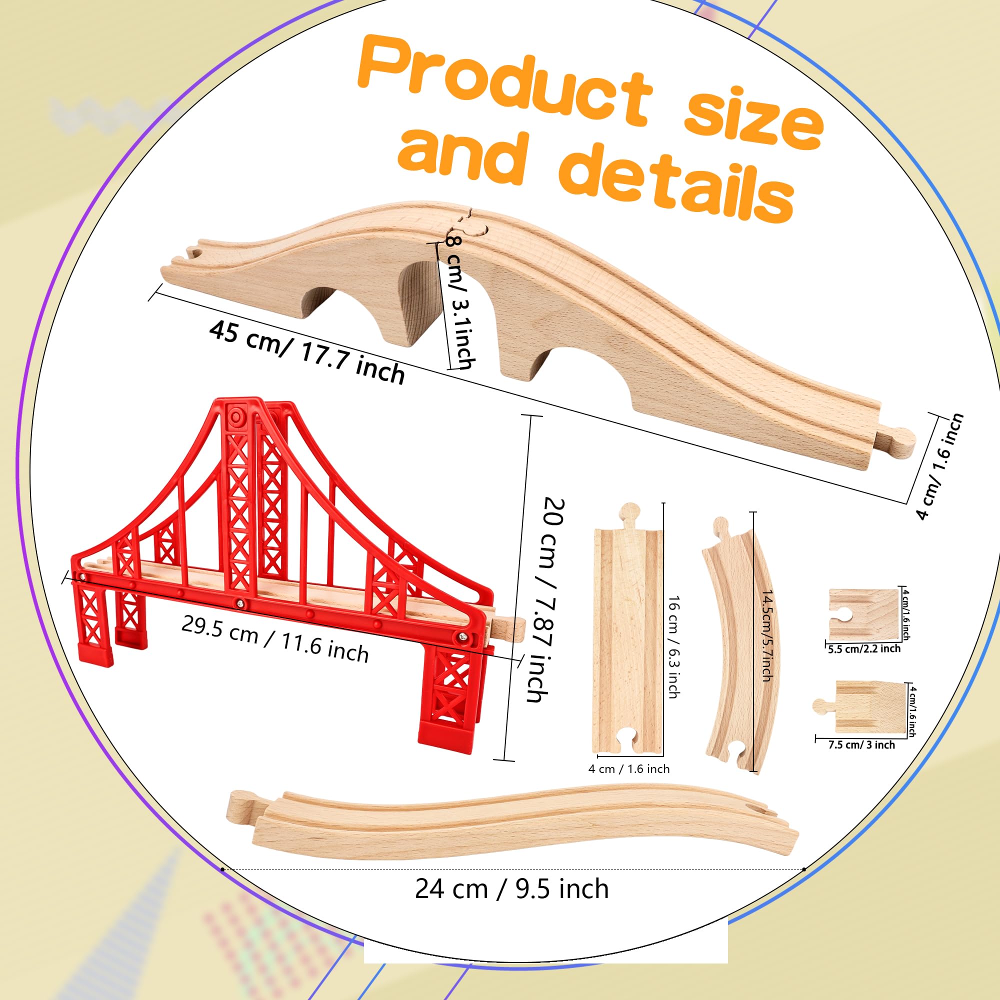 10 Pack Wooden Train Track Expansion Wood Train Bridge Straight Wooden Tracks Accessories Compatible with Most Railway Train Track