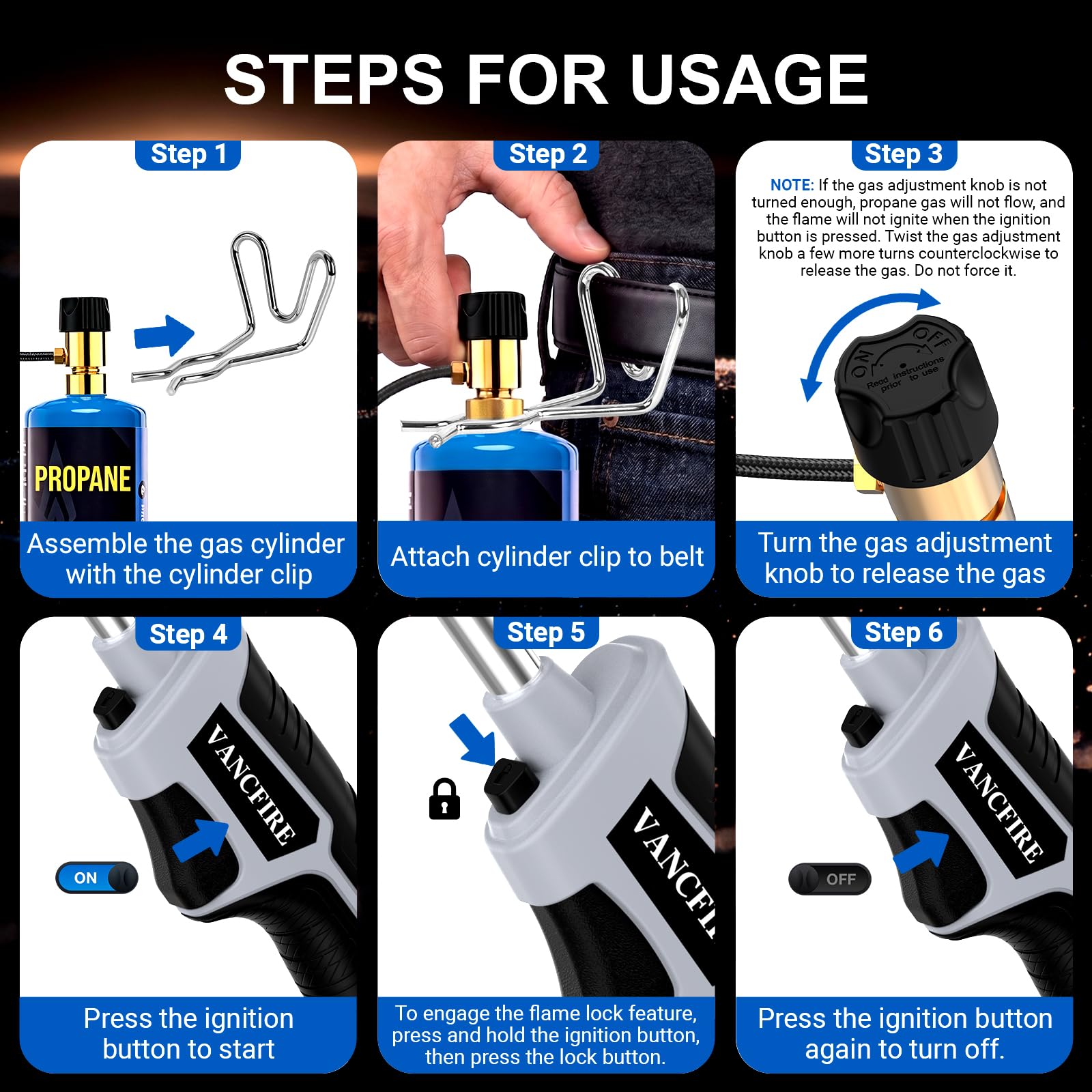 Propane Torch Head with 5FT Hose, Trigger Start MAPP Gas Torch Kit with Cylinder Clip, High Intensity Welding Soldering Torch for Soldering, Brazing, Plumbing (Gas Tank Not Included)(13") — Amazon image 5