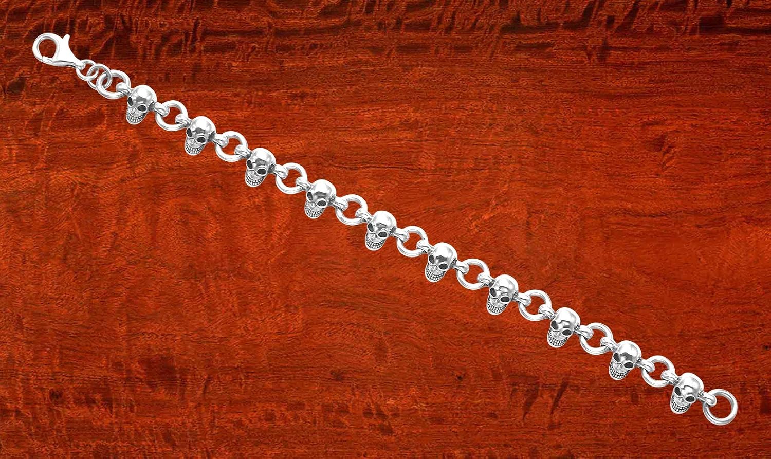 Sterling Silver Skulls & O Rings Link Bracelet