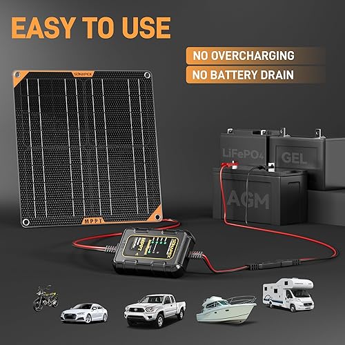 Miniatura 6 de SUNAPEX Cargador solar de goteo de 12 V y 30 vatios con controlador MPPT, cargador de batería portátil impermeable alimentado por energía solar -