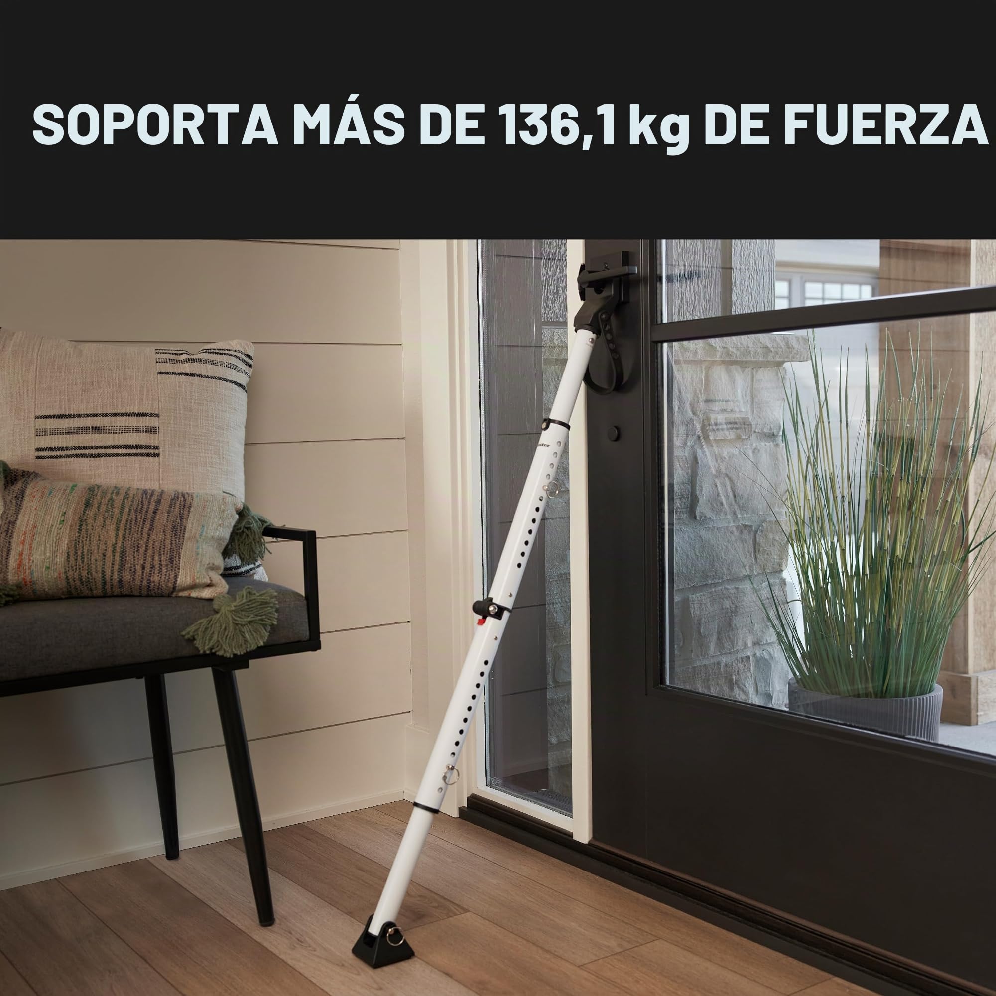 Master Lock Tope de puerta compacto, barra de seguridad plegable, ajustable para puertas batientes y correderas, color blanco