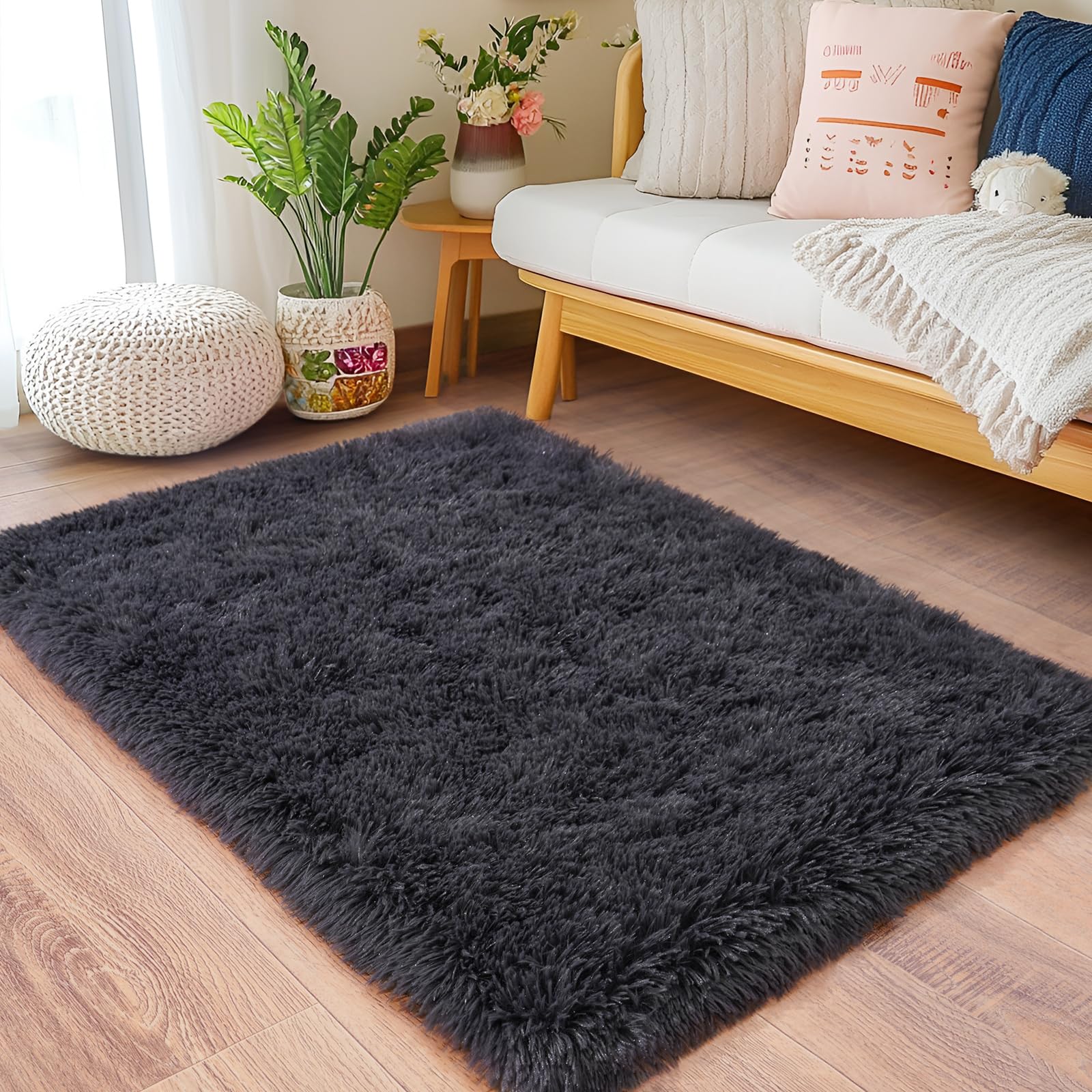 Tapis chambre à coucher 61x91 cm à poils longs et antidérapant