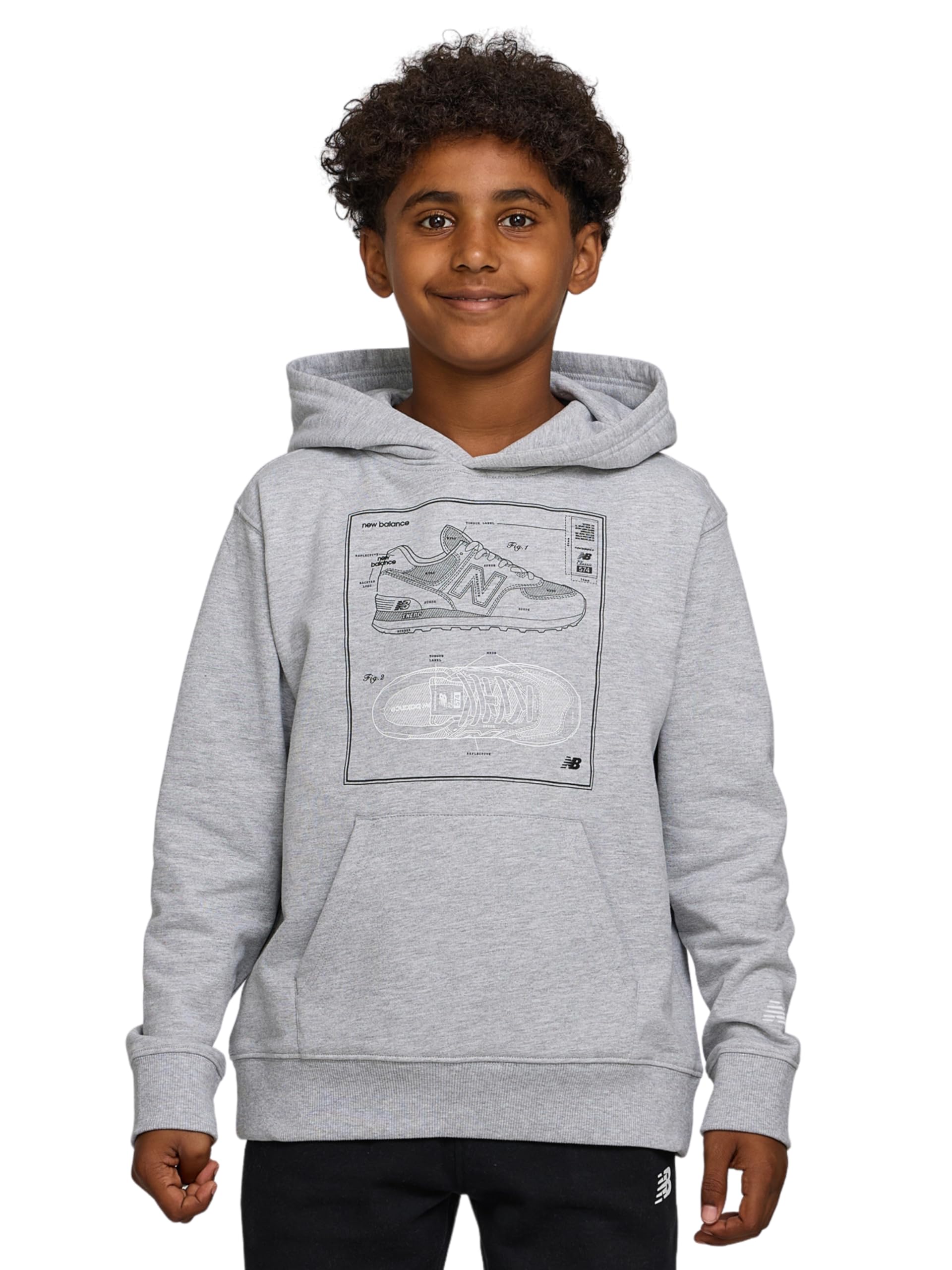 new balance boys graphic hoodie – premium comfy cotton blended fleece pullover sweatshirt for kids, sizes 4-20 grey heather