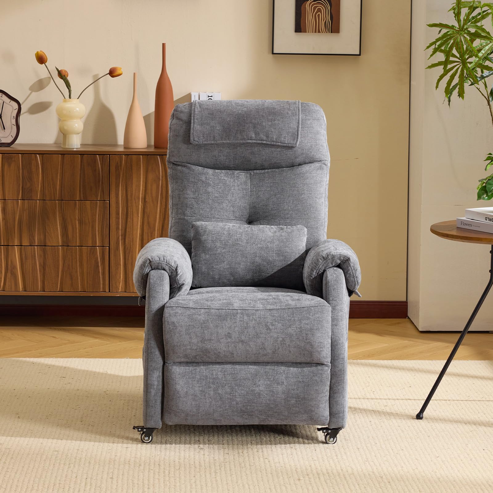 Bonnlo Sillón de relax, sillón de televisión, sillón de masaje eléctrico con función reclinable, sillón de TV, masaje de 6 puntos y función de calor, puertos USB-C y USB-A, 1 bolsillo lateral, tela de