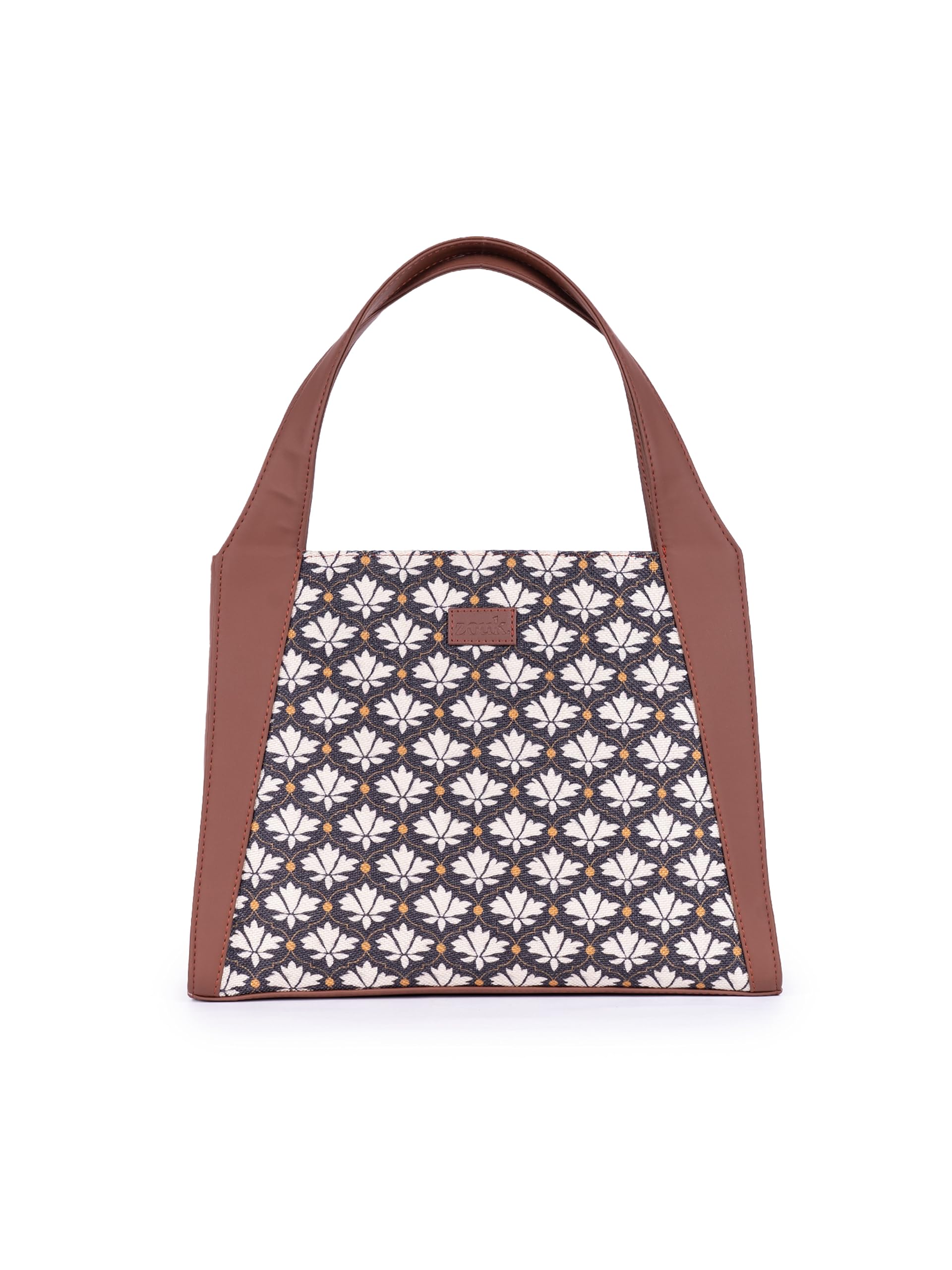 ZOUK Printed Jute Handcrafted Vegan Leather Grey Women's Stylish Tote Bags | Trapezia Tote| Shoulder bag with double handle