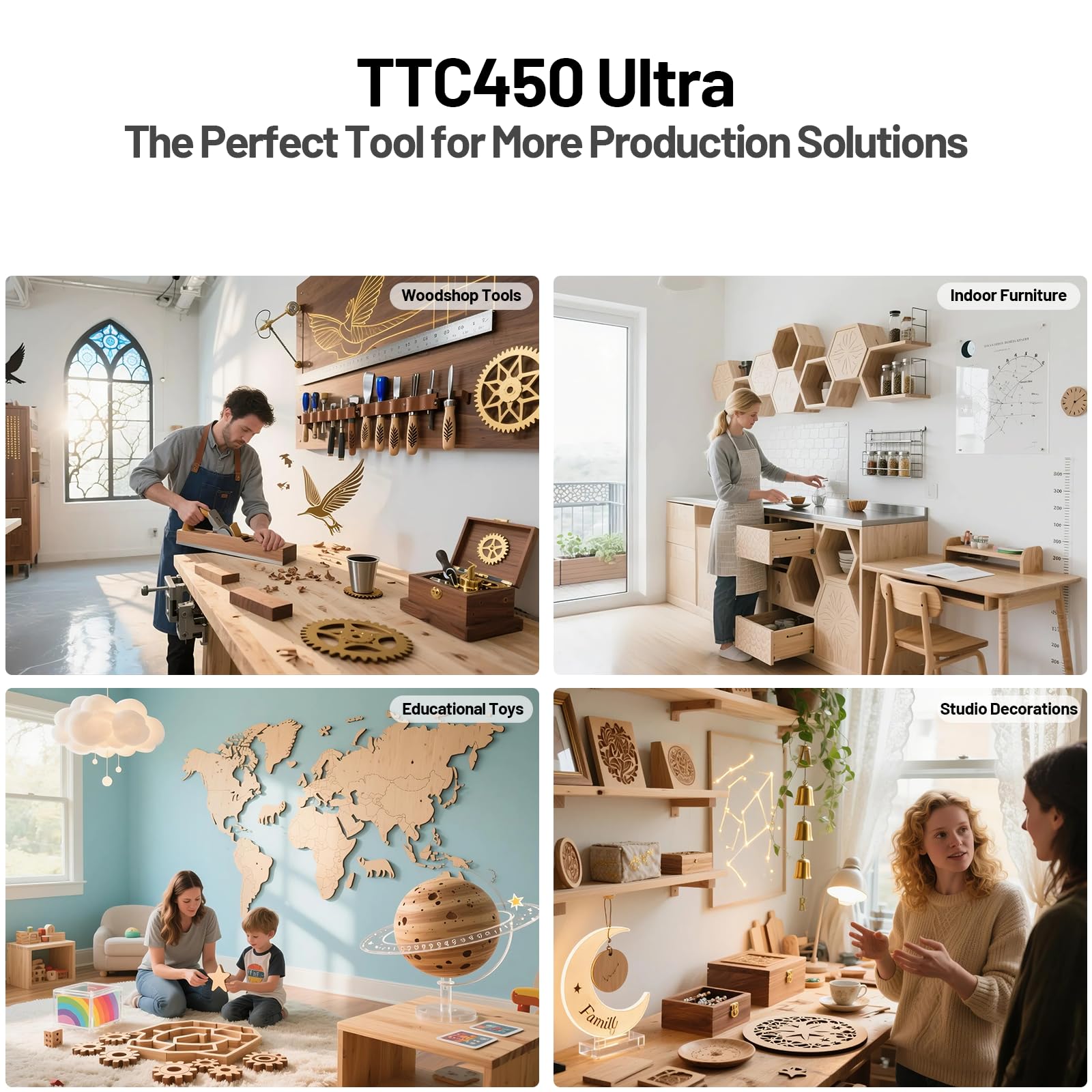 Twotrees TTC450 Ultra 500W CNC Fräsmaschine, 800W Frässpindel, 20W Lasermodul, M1 Staubabsaugung, CNC Drehachse, mit 3,5 Zoll Touchscreen Controller, Gravurmaschine für Metall, Aluminium, Holz