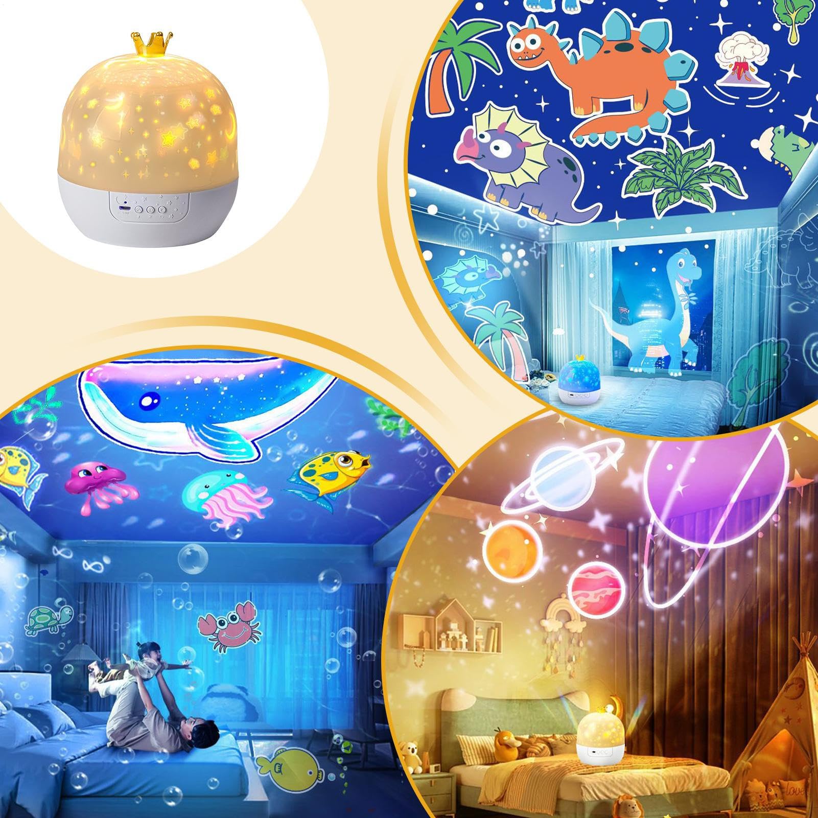 Projektor lampki nocnej dla dzieci, obracany o 360°, lampa do pokoju