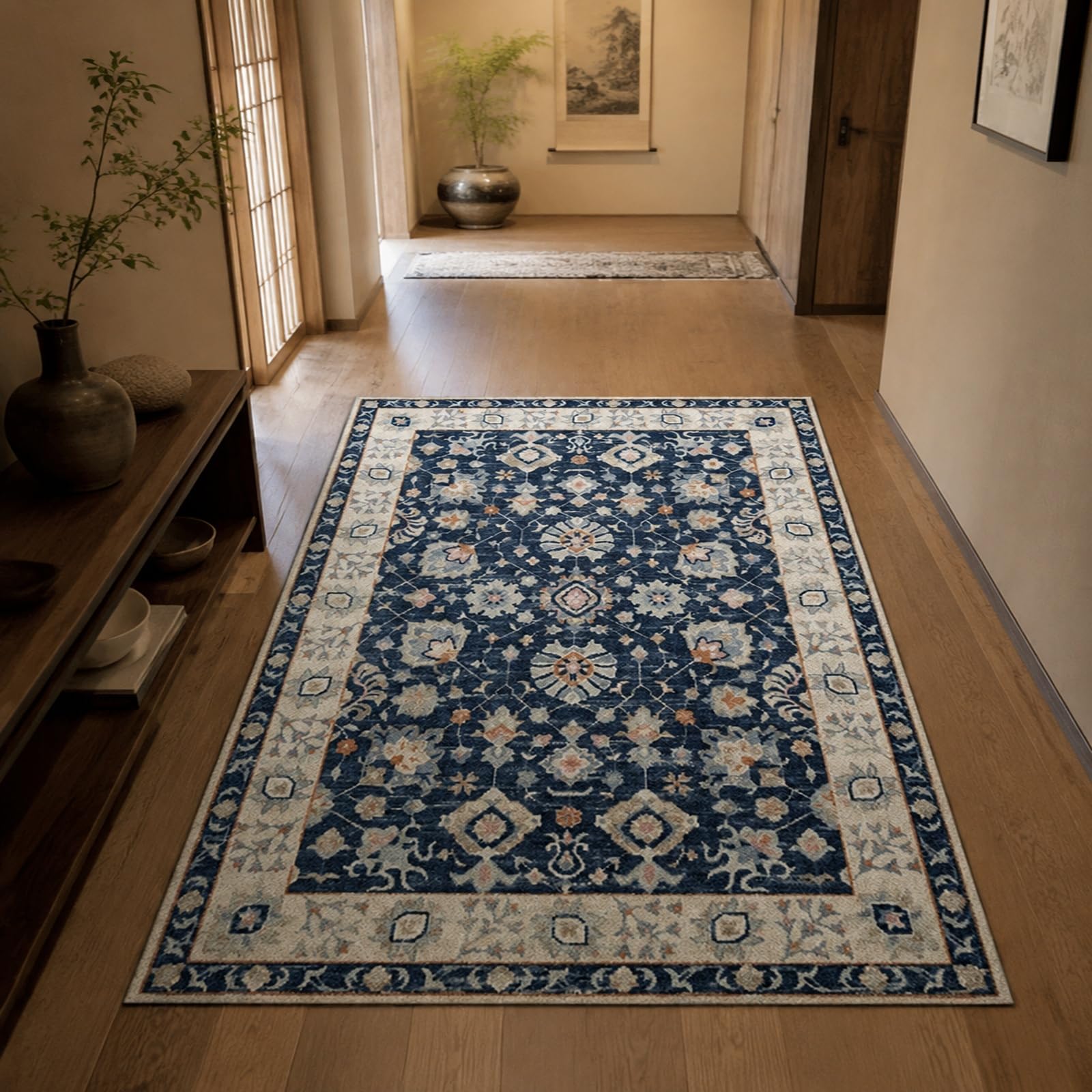 Tapis de salon vintage bleu 150x150 pour sublimer votre intérieur