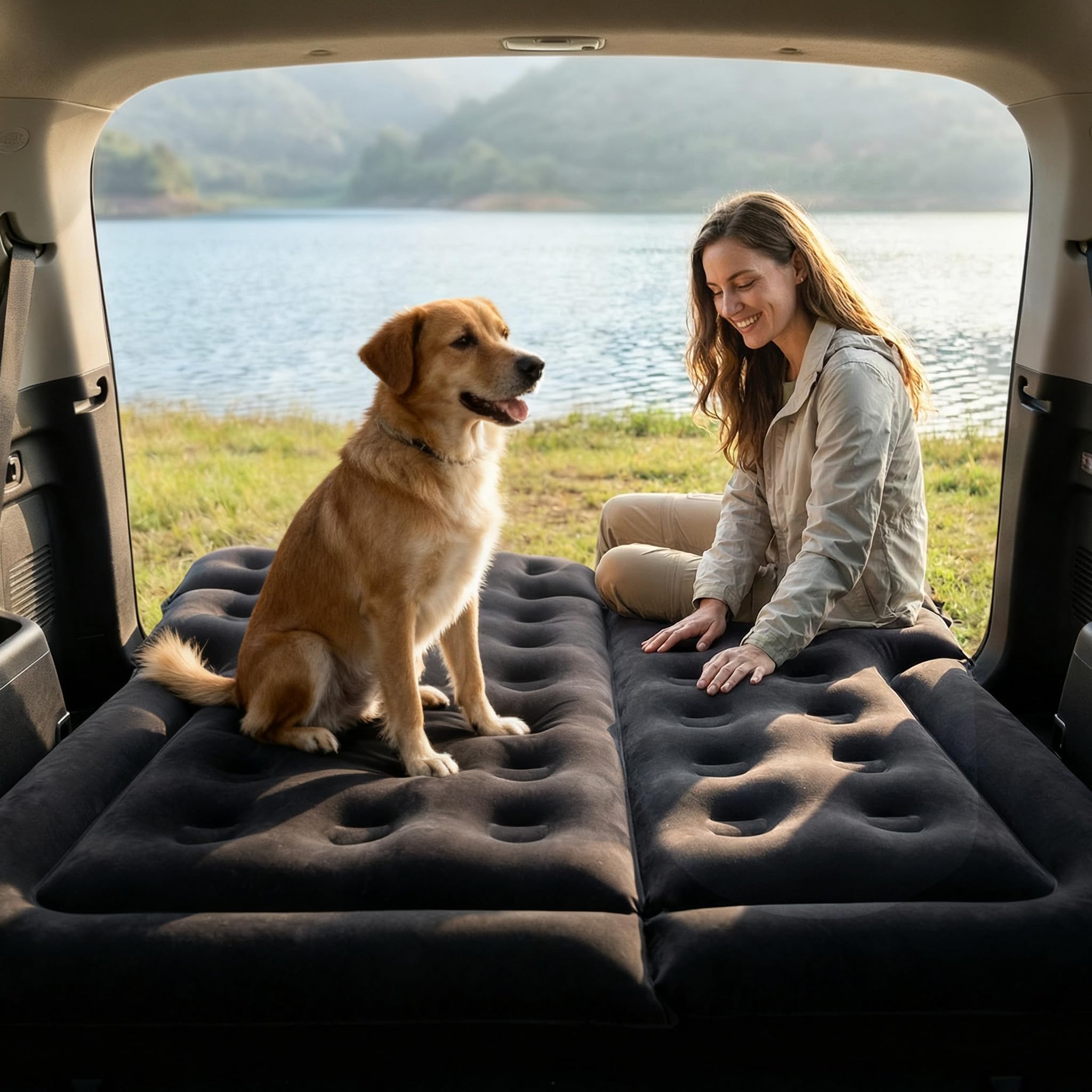 Colchón para Coche Hinchable Impermeable SUV con Bomba de Aire 12V y 3 Adaptadores Negro