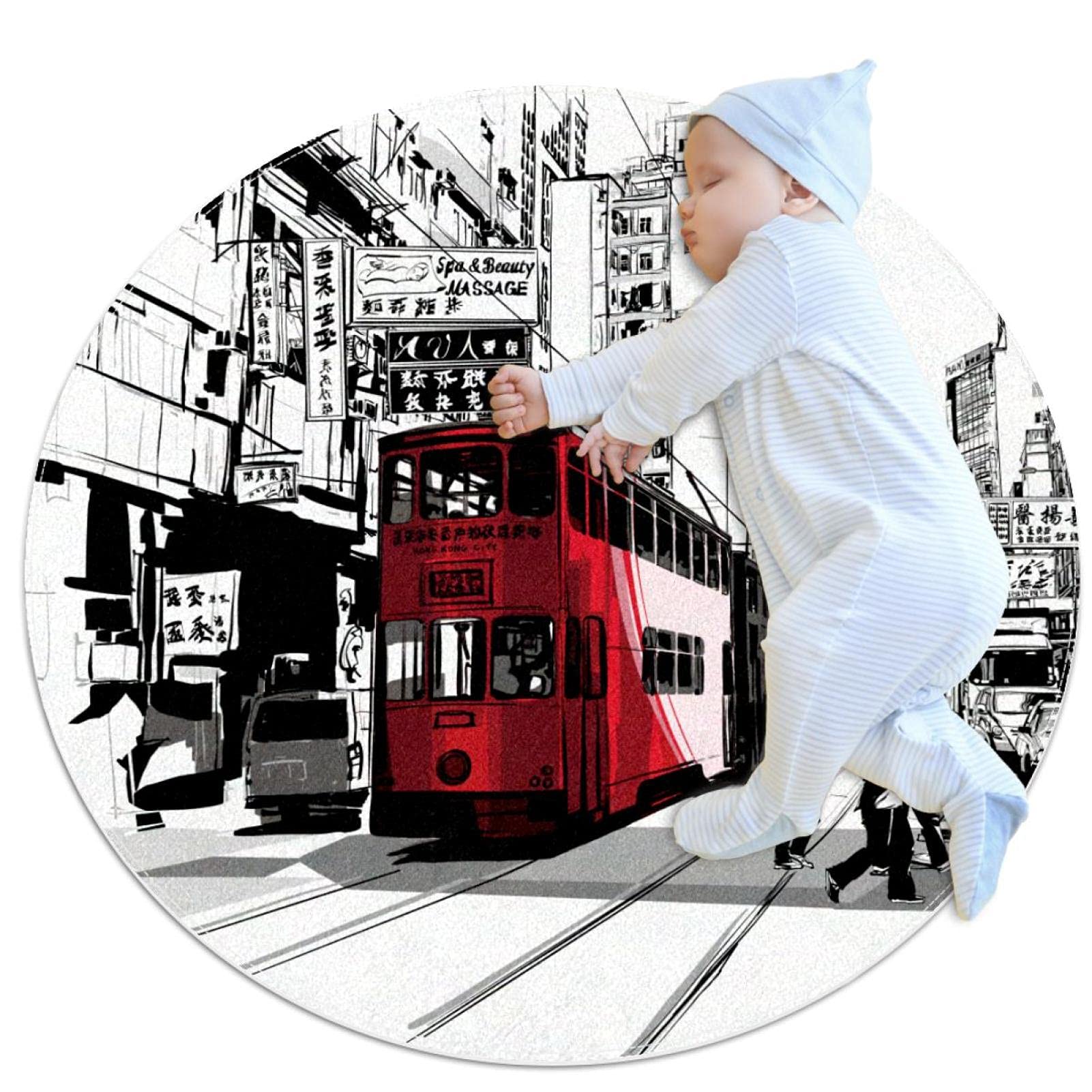 Tapis rond pour enfants Bus de Londres pour éveiller l'imagination des petits