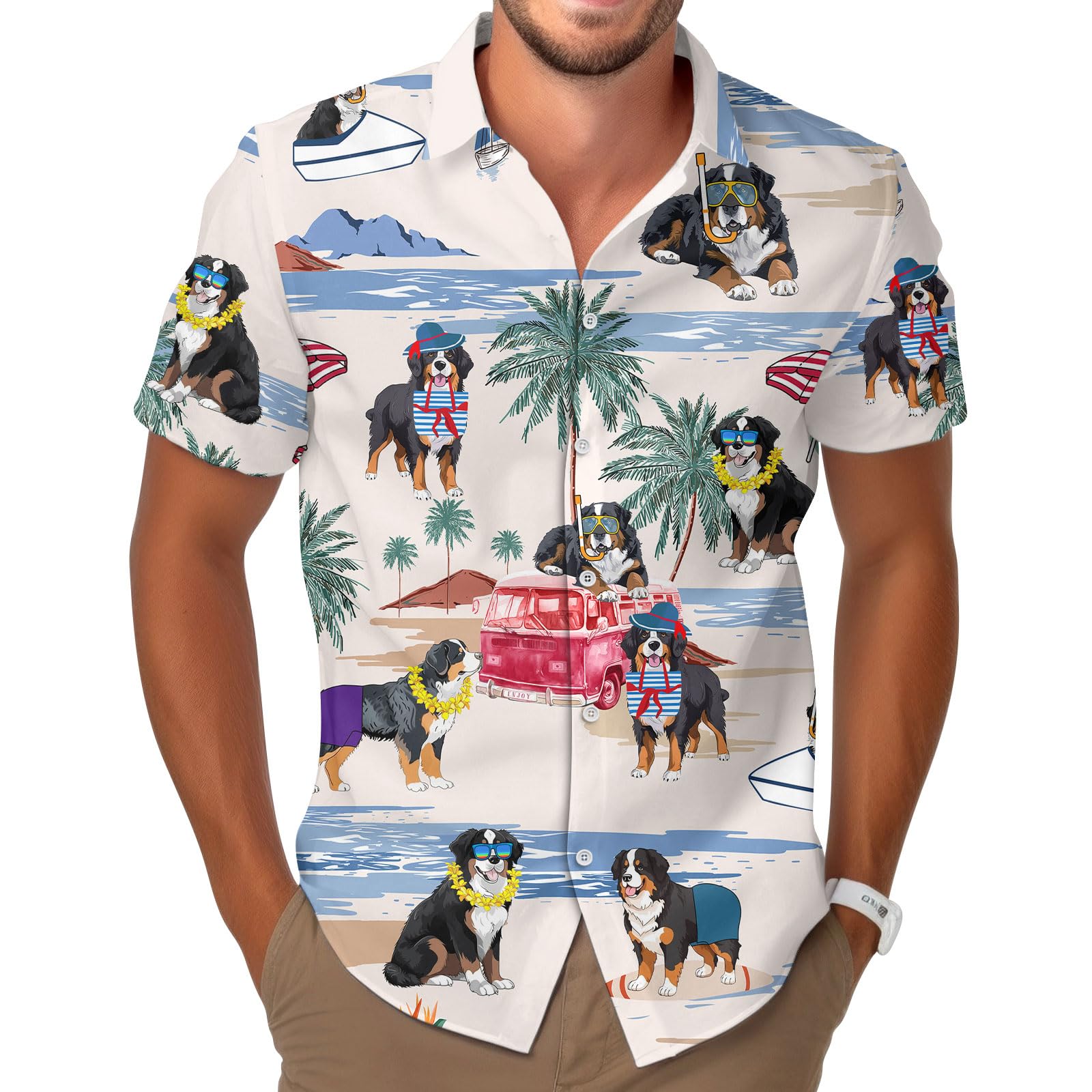 Tropical Paradise Cruise Shirt for Men - Short Sleeve Button Down Hawaiian Shirt - Quick Dry Summer Holiday Apparel