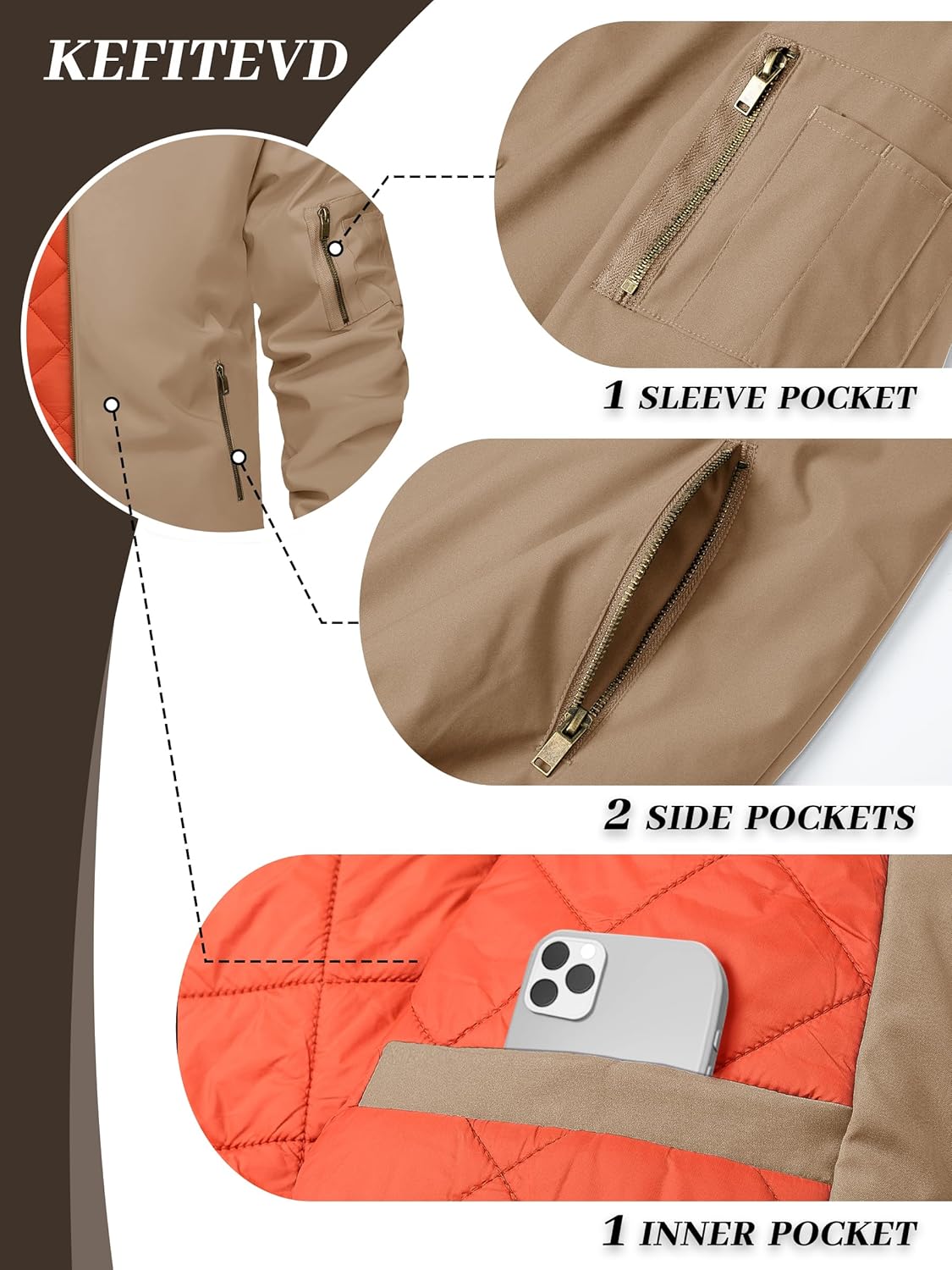 KEFITEVD Bomber Jacket Men Winter Coats Full Zip Windbreaker Mens Jackets Casual Work Coats - Image 6
