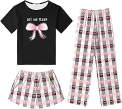 Arshiner Girls Pajama Set 3 Piece Short Sleeve Sleepwear Summer Soft Cute Pjs Outfits