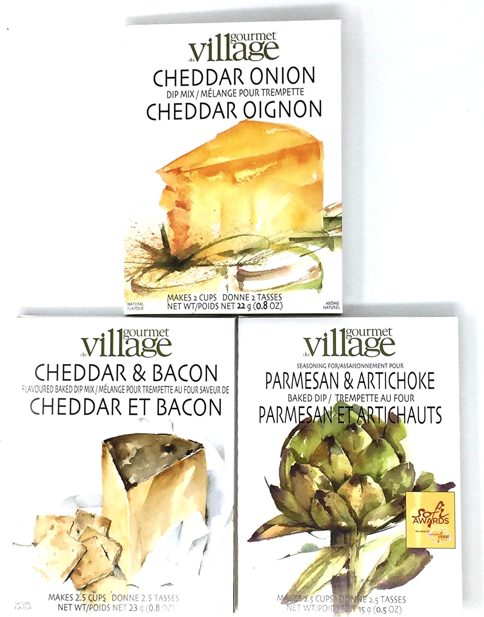 Gourmet du Village Dip Mix Trio - Parmesan & Artichoke Dip, Cheddar & Bacon Dip and Cheddar Onion Dip