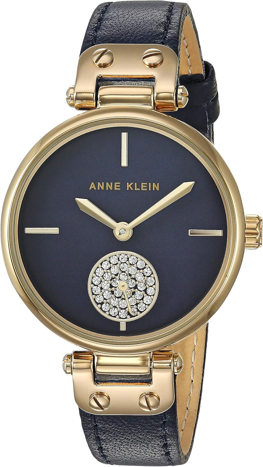 Anne Klein Women's Premium Crystal Accented Leather Strap Watch