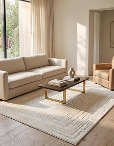 LaDole Rugs 5x7 ft Modern Premium Area Rug | Abstract Carpet for Bedroom, Living Room, Kitchen, Home Office, Indoor Floor Décor | Off White Ivory