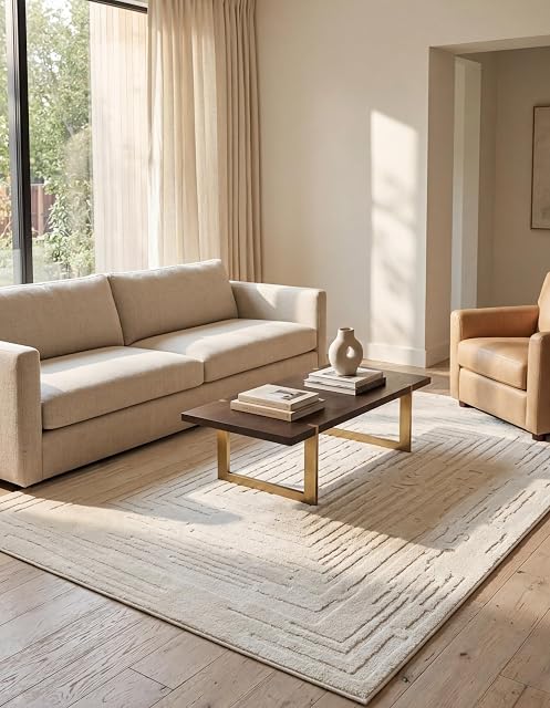 LaDole Rugs 5x7 ft Moderne Premium Area Rug.Sommaire Tapis pour Chambre, Salon, Cuisine, Home Office, Intérieur Décor.Off Blanc Ivoire