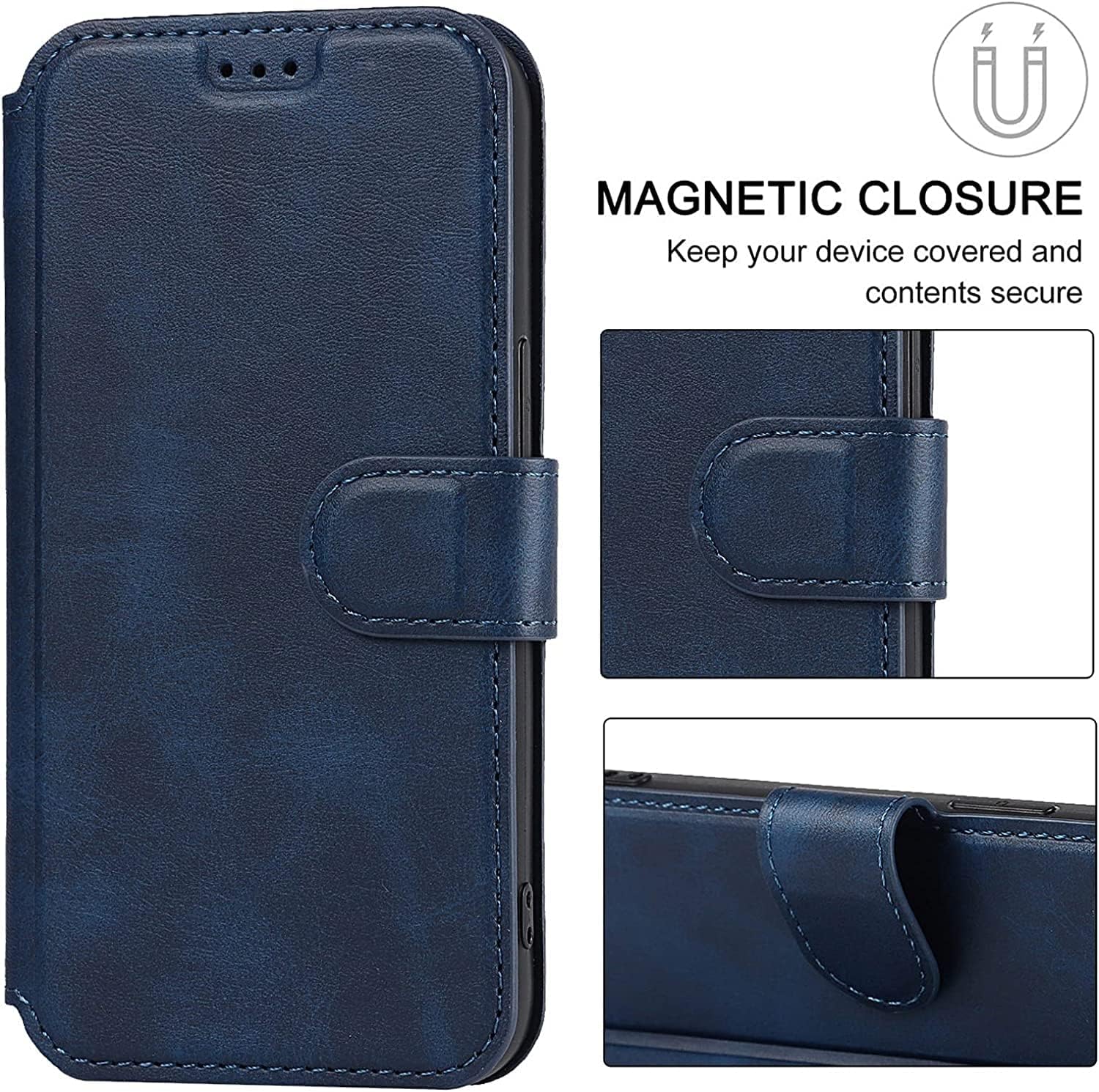 Case for iPhone 14 Pro Magnetic Flip Leather Wallet Phone Case Cover with Card Slots Kickstand TPU Bumper Protective Cover for iPhone 14 Pro (Color : Blue)