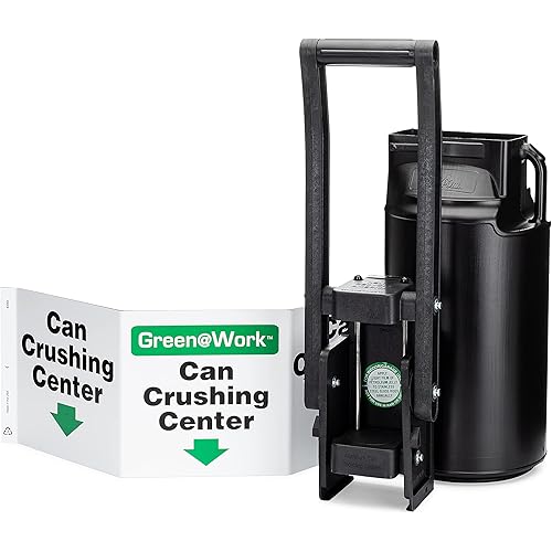 ZING 7008 Industrial Heavy Duty Can Crusher with Collection Barrel and Sign