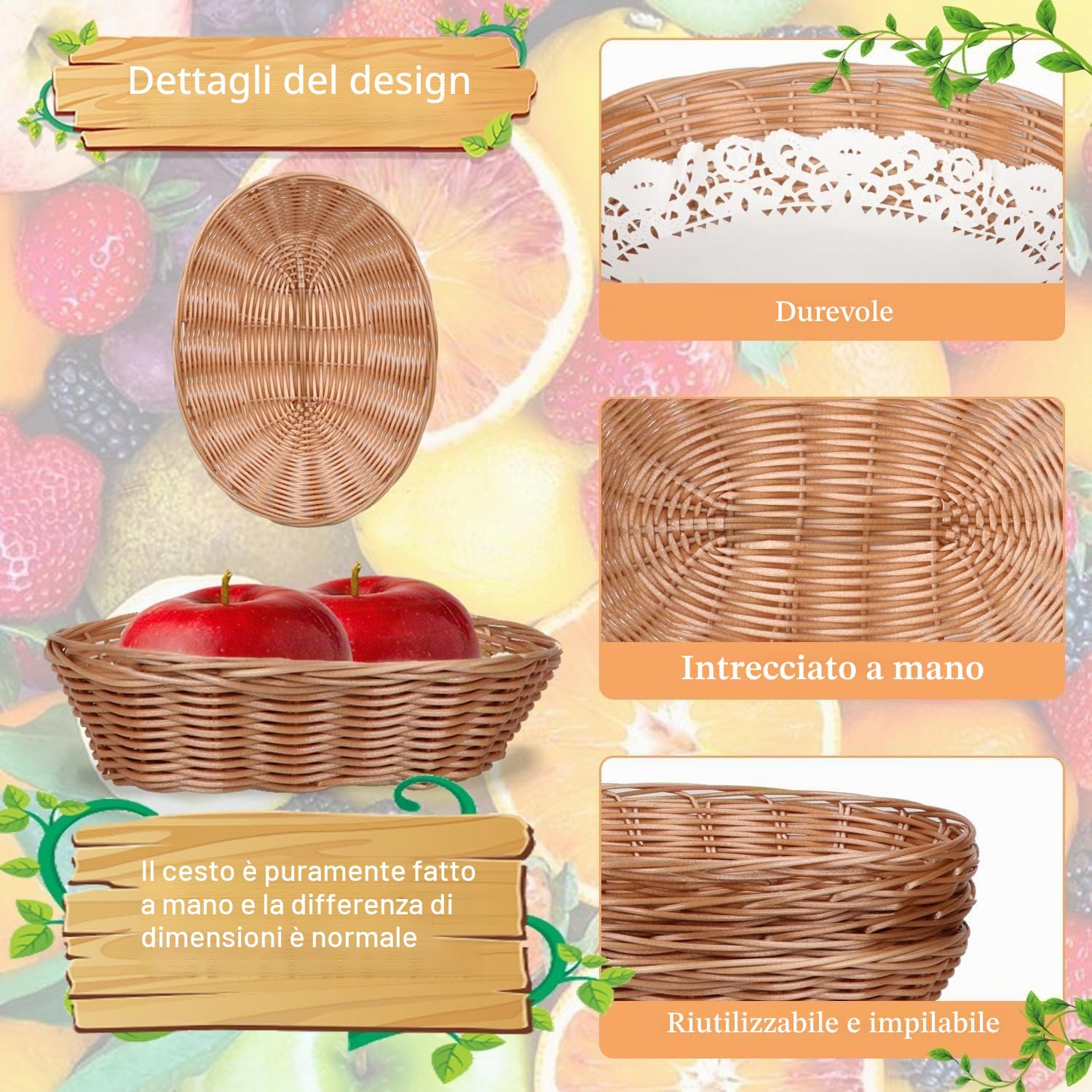 Confezione da 12 cestini per hamburger con fodere di carta, classici portapane ovali in plastica per fast food, pane, hamburger, patatine fritte,porta pane da cucina