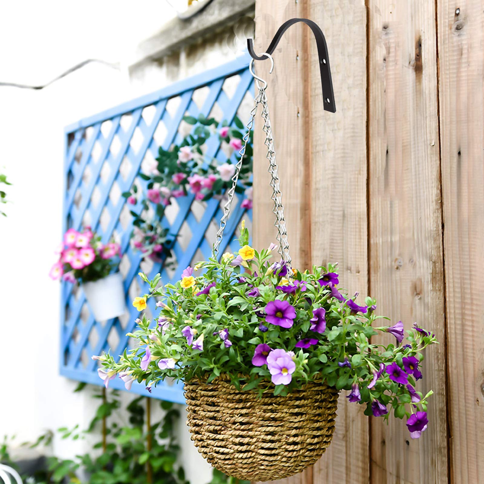 Portée 20cm Vis Incluses Supports Muraux Plantes Fer Forgé - Lot De 2 Crochets Style Ferme Noir Support Panier Fleurs Lanterne