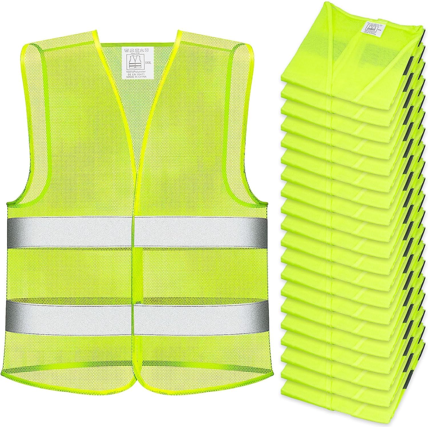 30 Pack High Visibility Vest Reflective Safety Vest Hi Vis Mesh Security Vest Adjustable Size for Men Women Outdoor Works Cycling Runner Neon