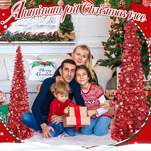 Miniatura 6 de Leyndo 3 piezas de árbol de Navidad artificial plegable plateado de 3, 4, 5 pies, lápiz, árbol de Navidad, oropel delgado árbol de Navidad para el