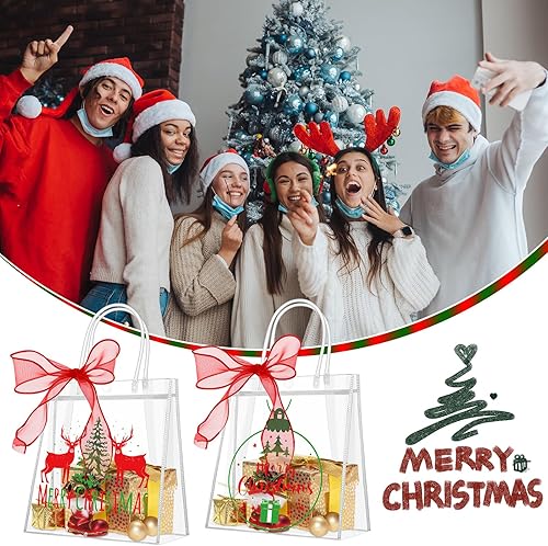 Miniatura 4 de 36 bolsas de regalo transparentes de Navidad con cinta, reutilizables con asas, bolsas de regalo transparentes de PVC transparentes para bodas,